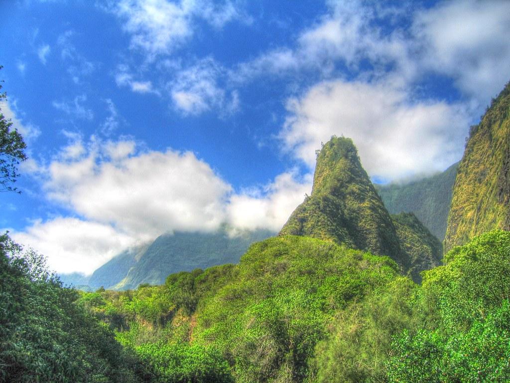 Iao Needle Maui Hawaii. Towering emerald peaks guard the lu