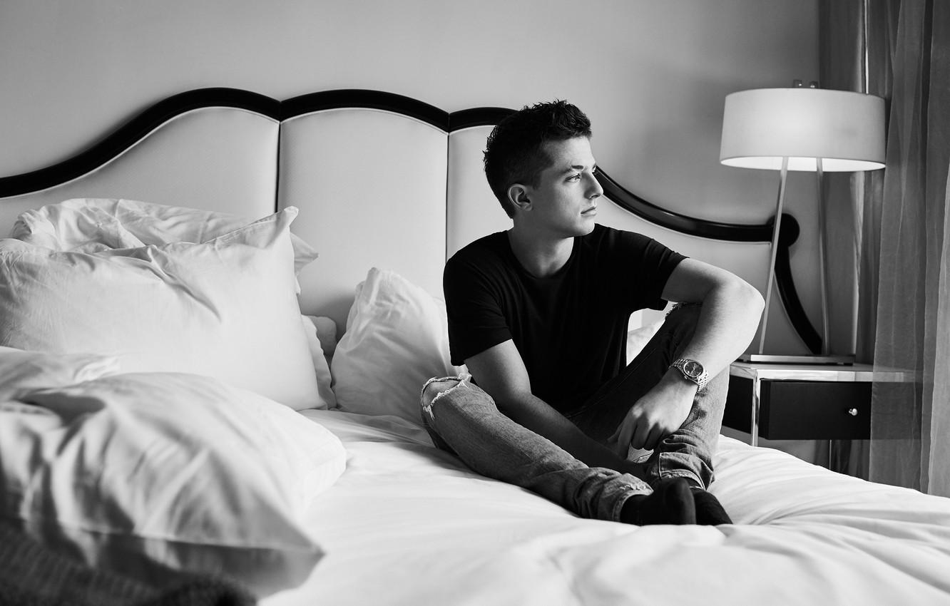 Wallpaper bed, black and white, guy, Charlie Puth image