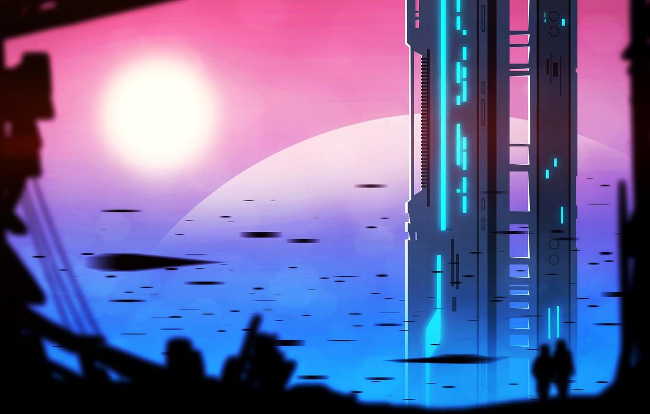 Wallpaper city, fantasy, sunset, science fiction, people