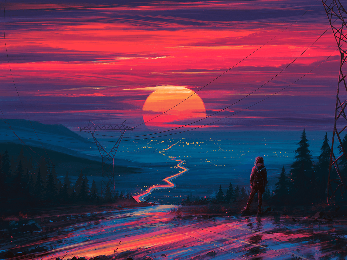 Sunset over the city, Digital illustration, 1440x1080, Art