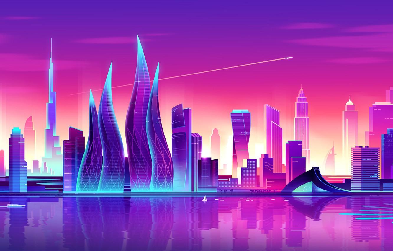 Wallpaper Sunset, Vector, The city, Style, Skyscrapers