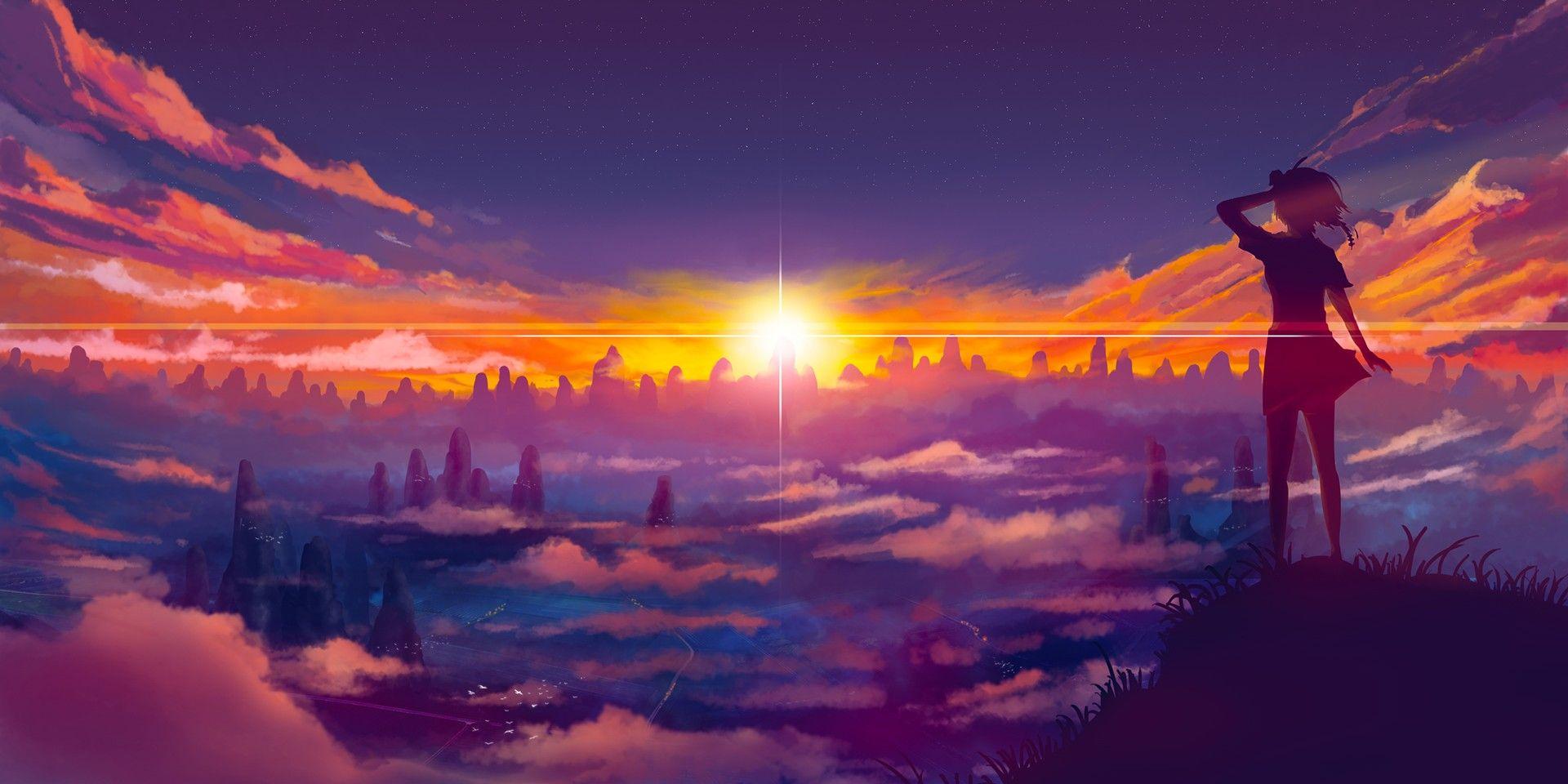 Sunset Anime Park HD Wallpaper