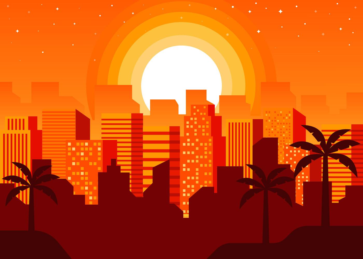 Orange City Skyline Silhouette Wallpaper