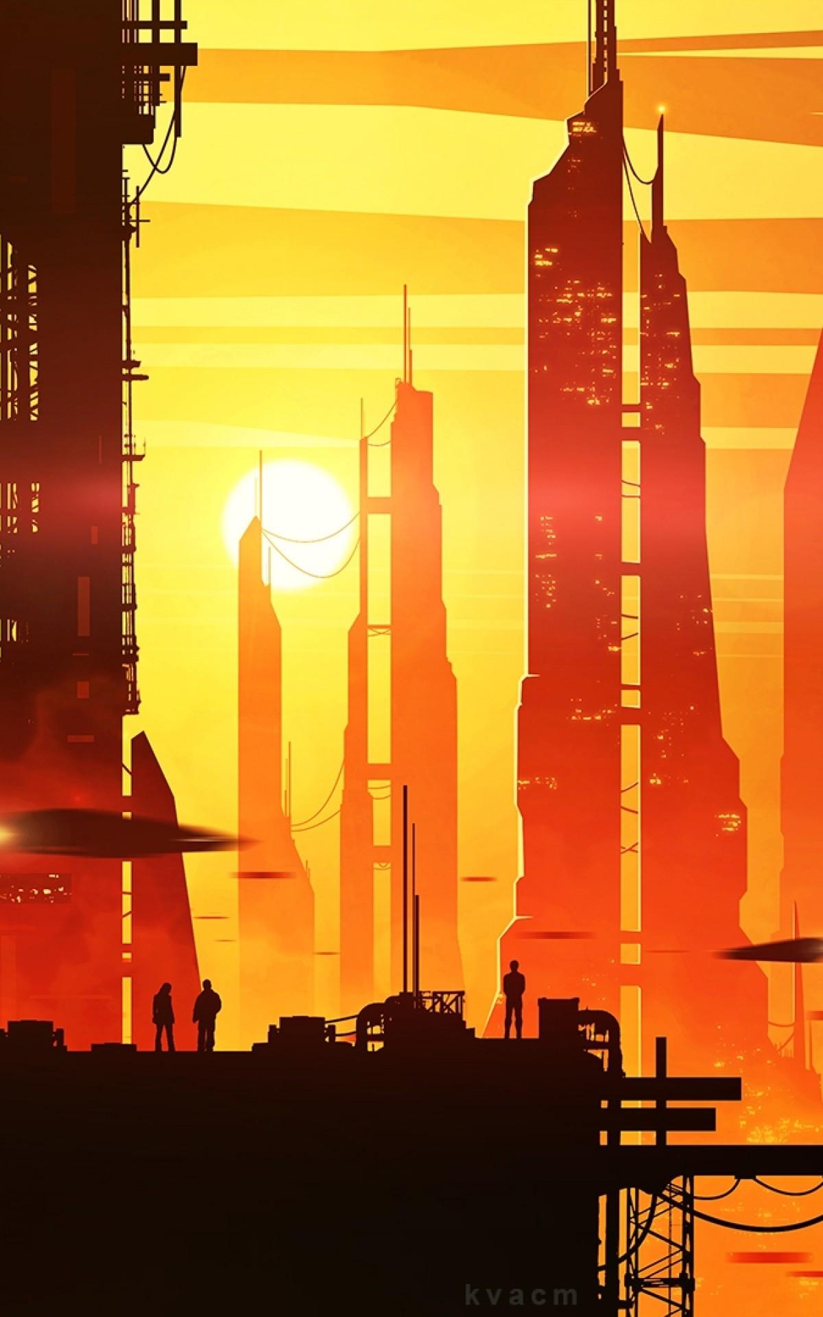 Download 1200x1920 Futuristic City, Sci Fi, Sunset
