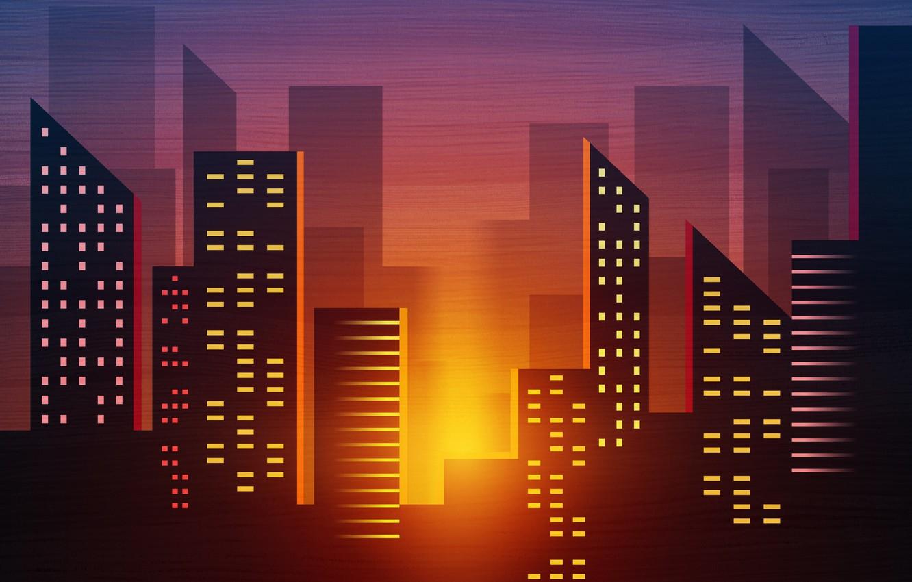 Wallpaper Sunset, Minimalism, The city, Style, Background