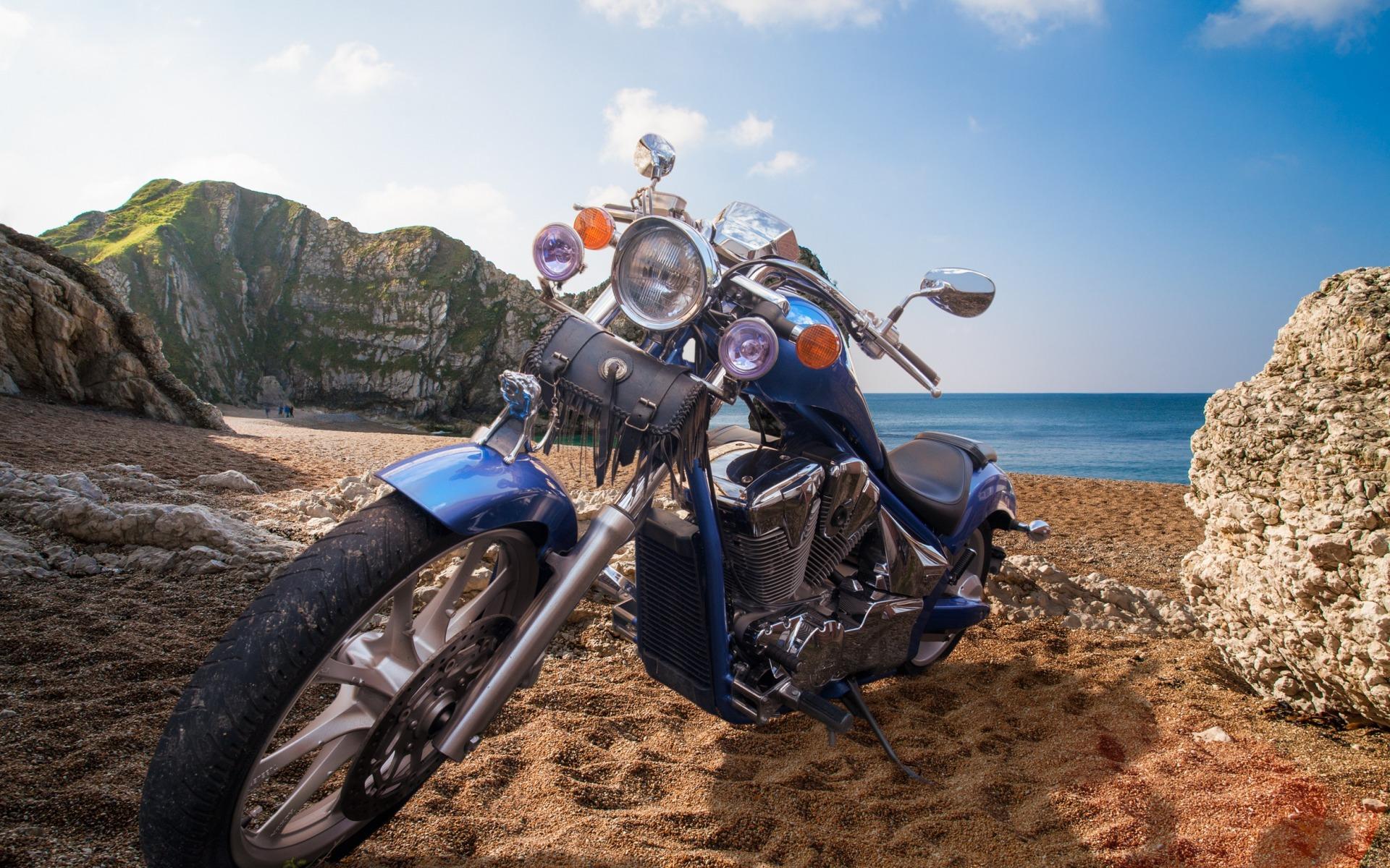 Download wallpaper chopper, luxury blue motorcycles, travel
