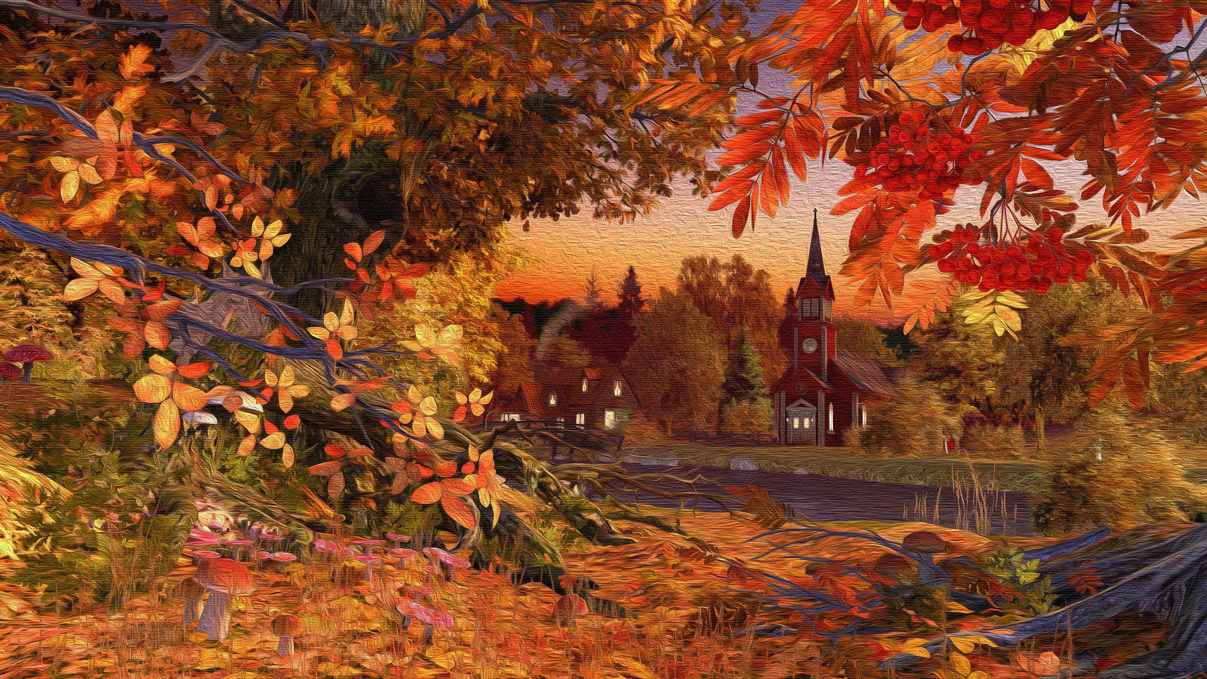 Autumn on Canvas 4k Ultra HD Wallpaper. Background