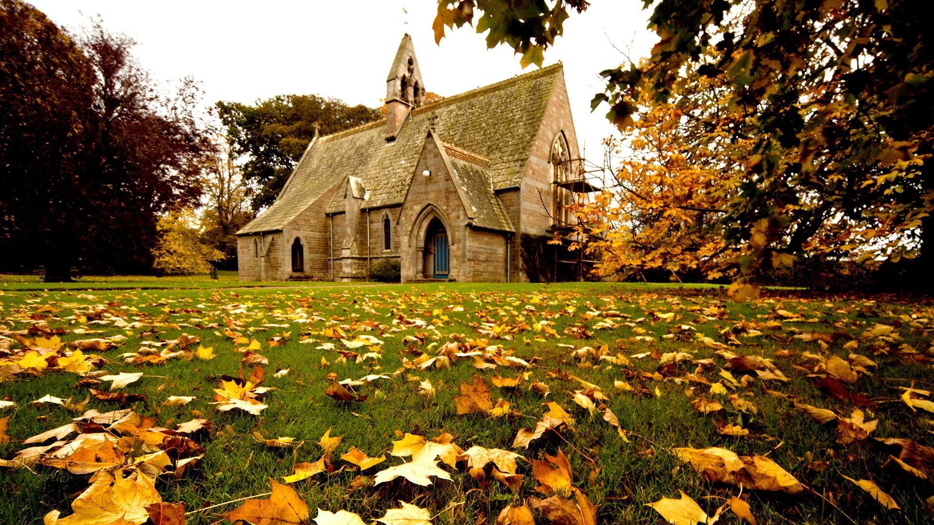 Church In Autumn HD desktop wallpaper, Widescreen, High