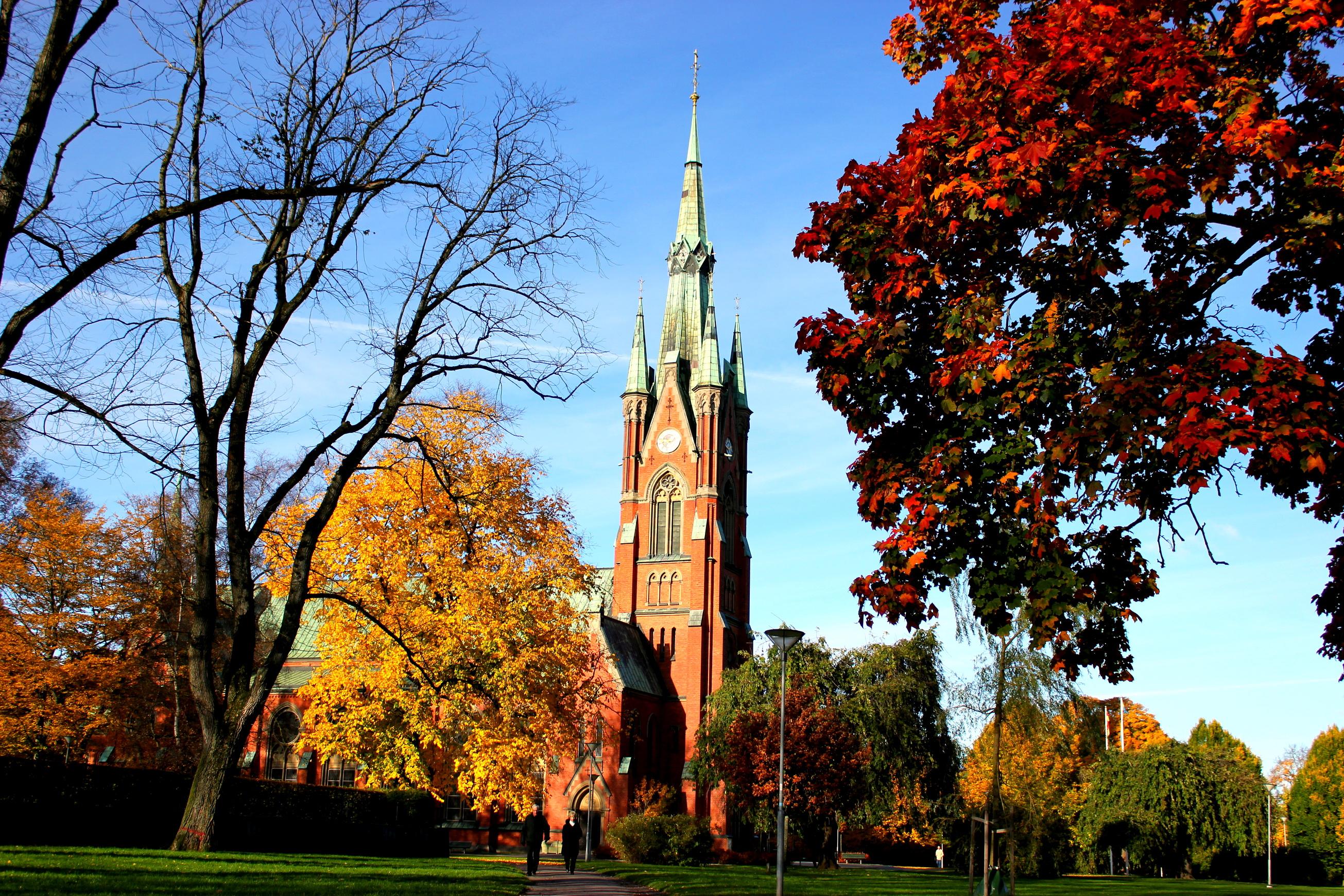 Sweden buildings cathedral church autumn fall wallpaper