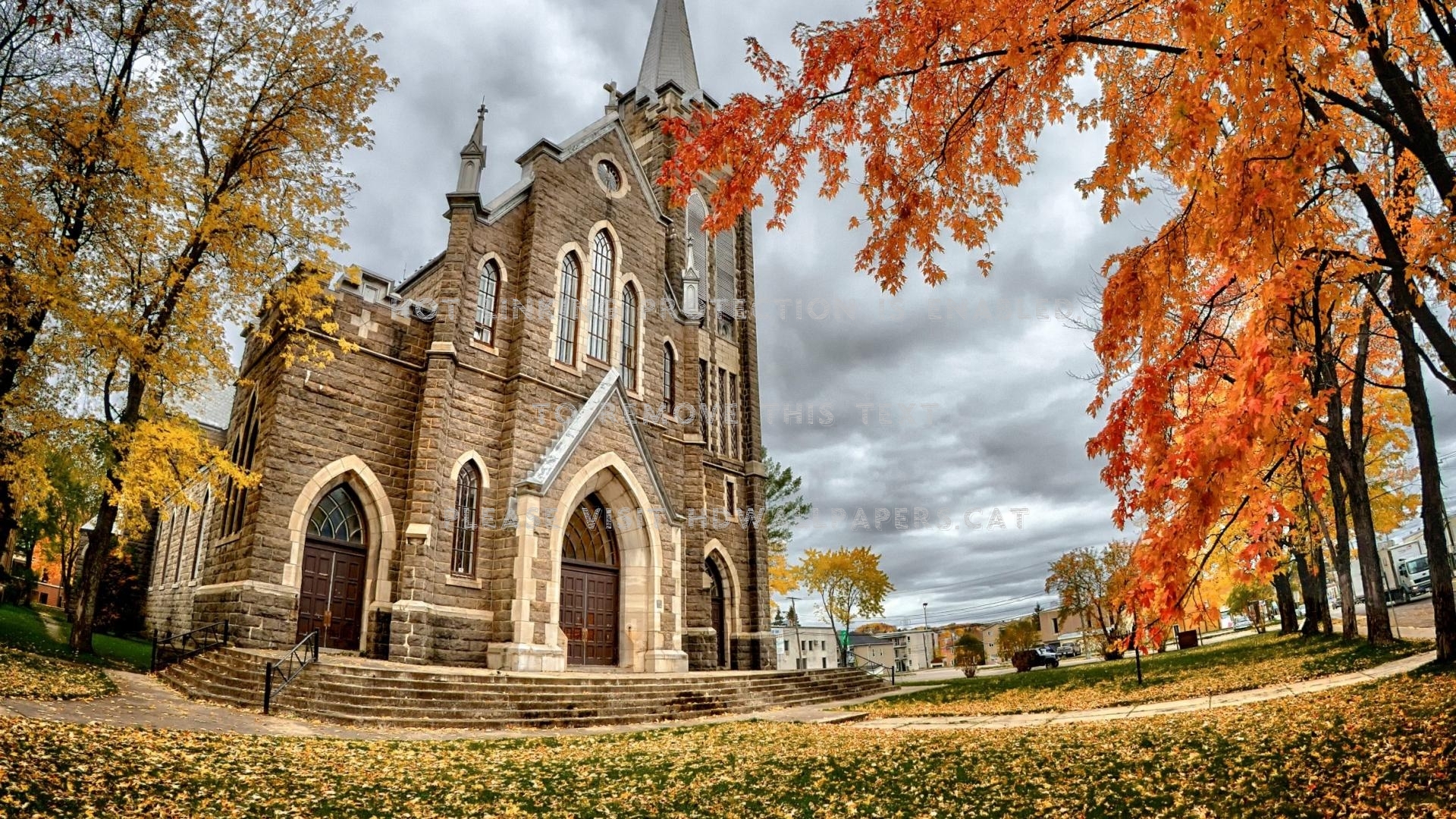 british church in autumn hdr grass trees