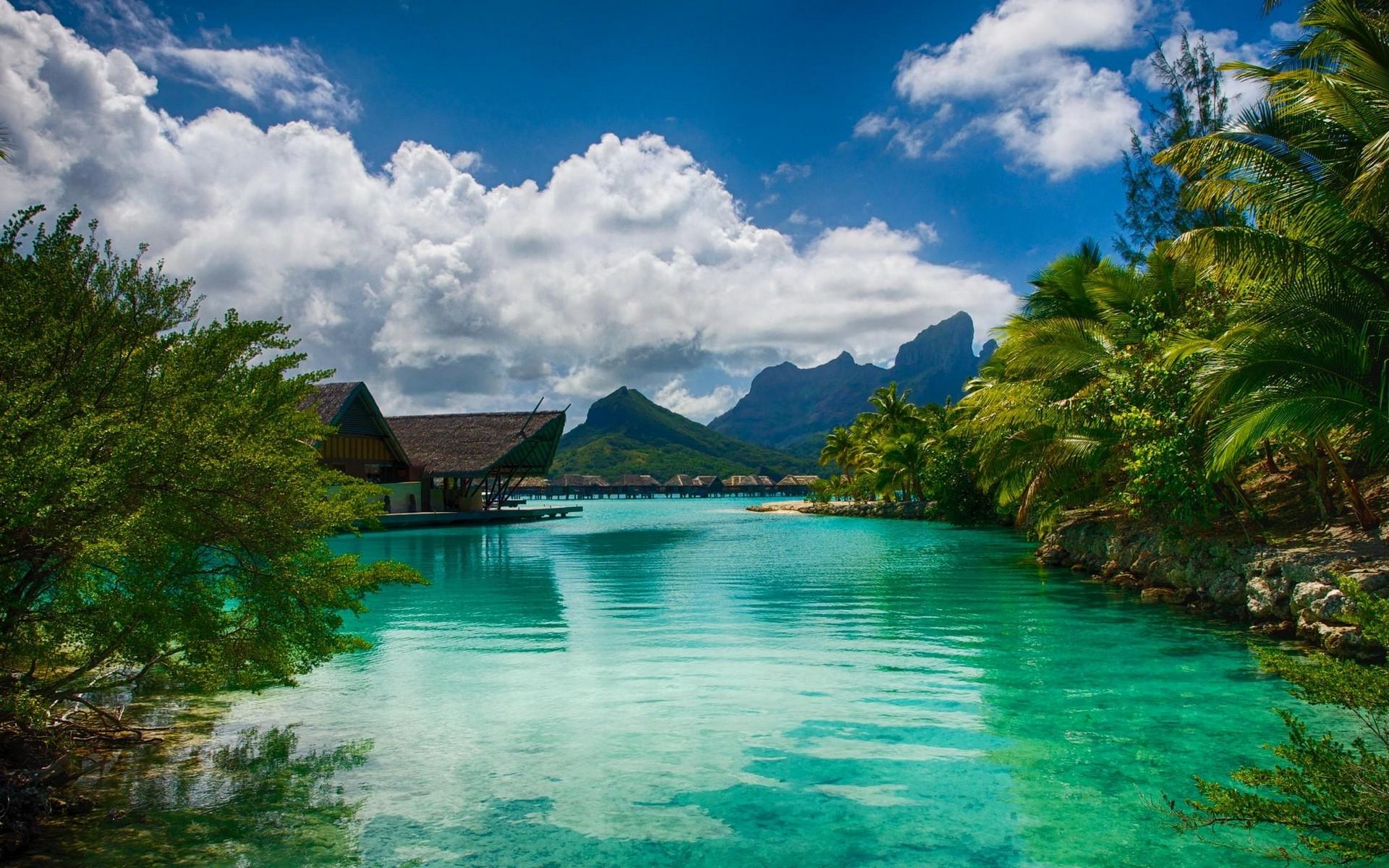 landscape, Nature, Sea, Resort, Palm Trees, Bora Bora