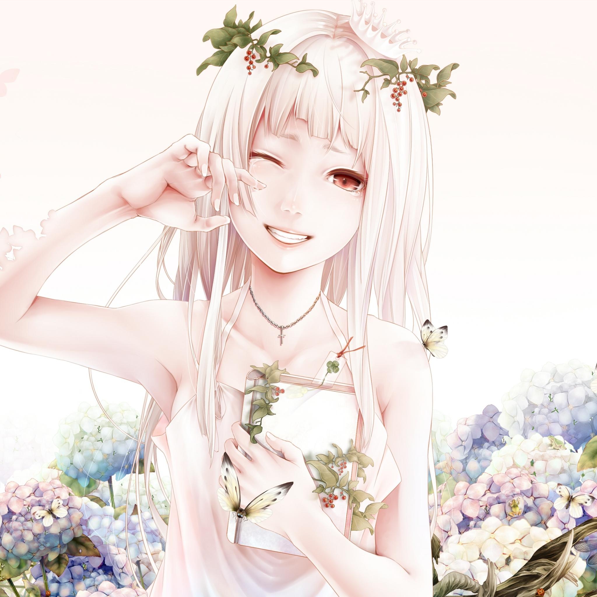 Bouno Satoshi Art Girl Flowers iPad Air Wallpaper Free Download