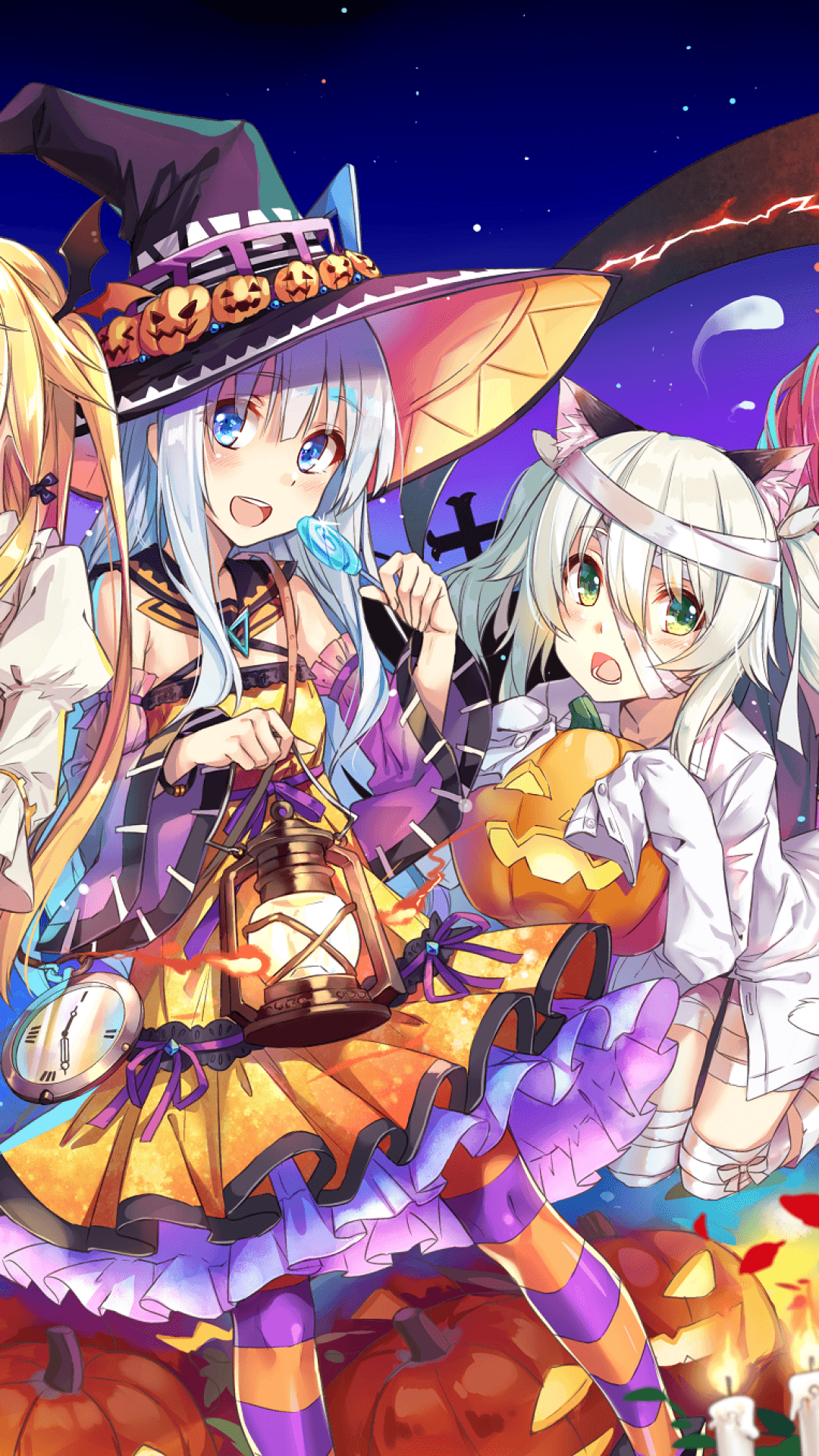 Download 1080x1920 Anime Girls, Halloween 2016, Witch