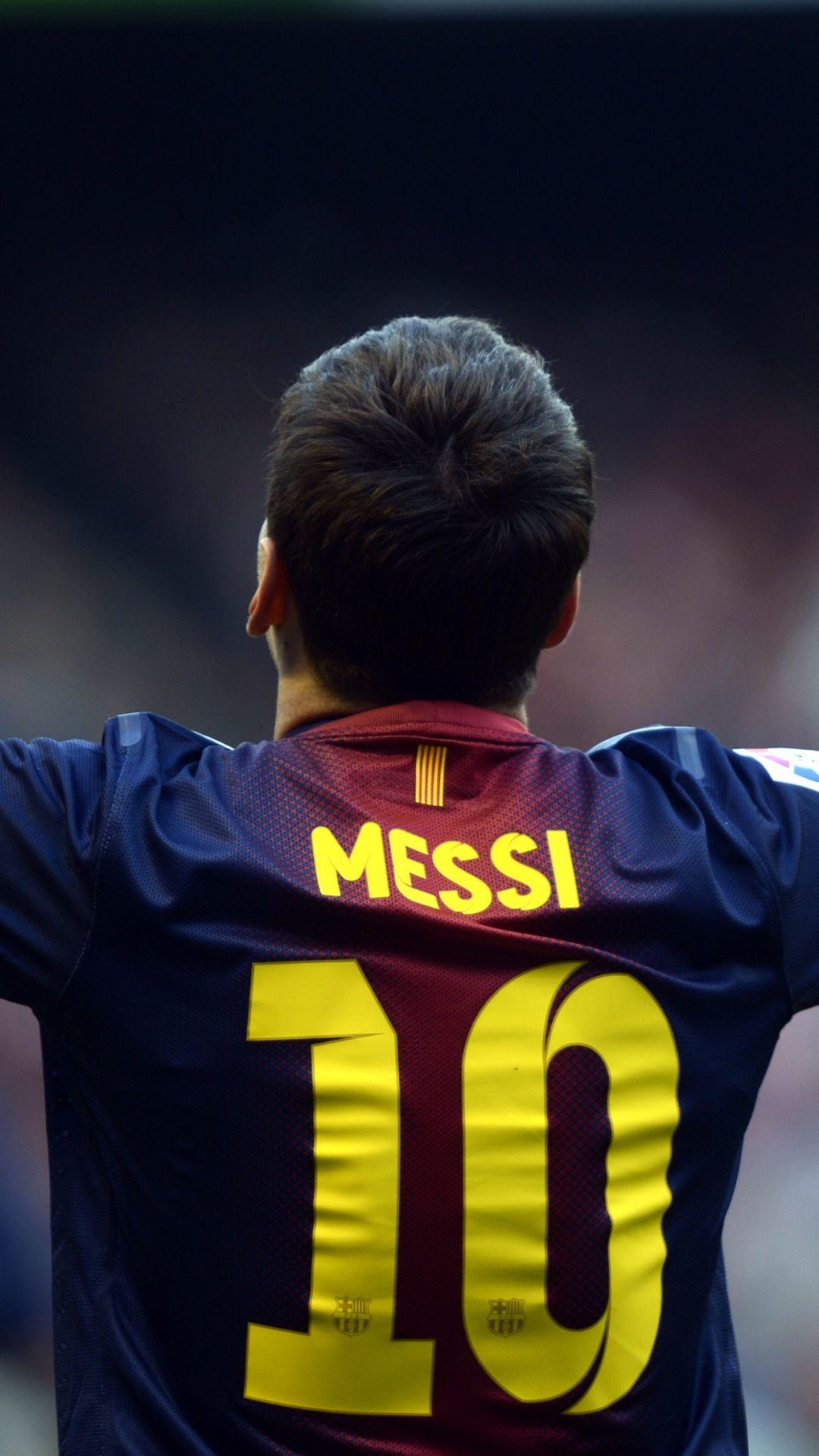 Download Wallpaper 1080x1920 Lionel messi, Player, Back