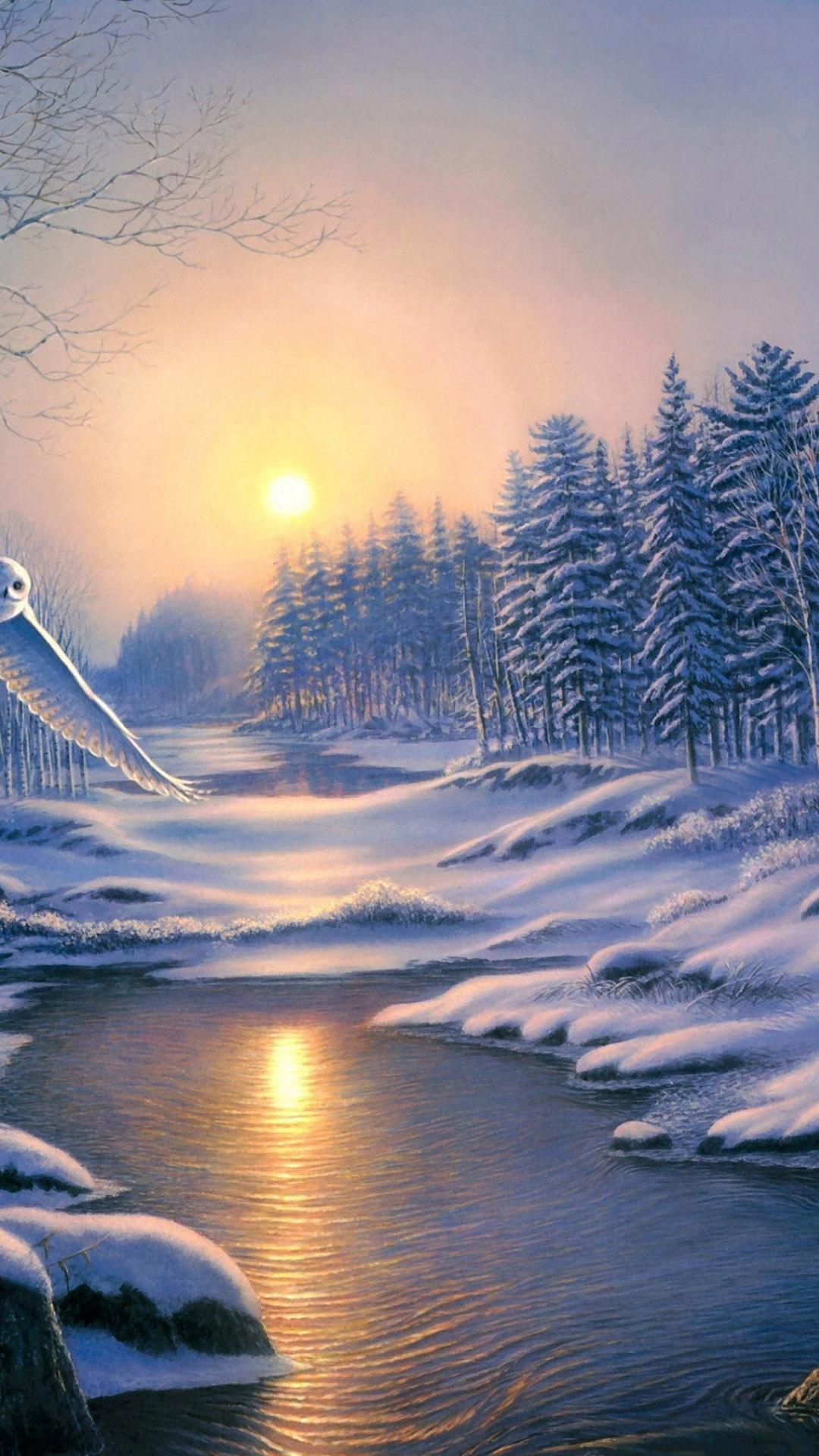 Winter Landscape Painting Scenery Android Wallpaper free download