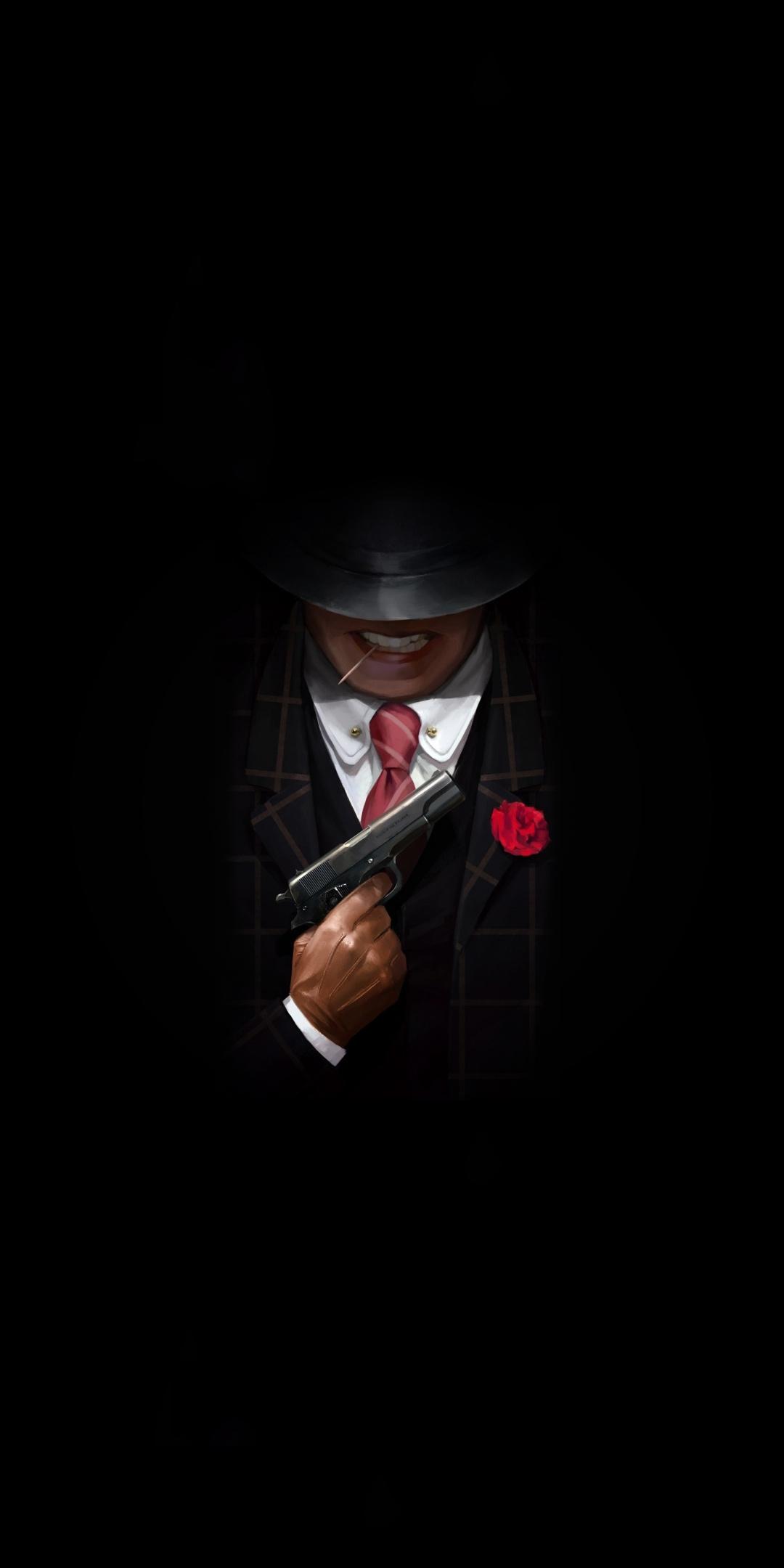 Download 1080x2160 wallpaper gangster with gun, minimal