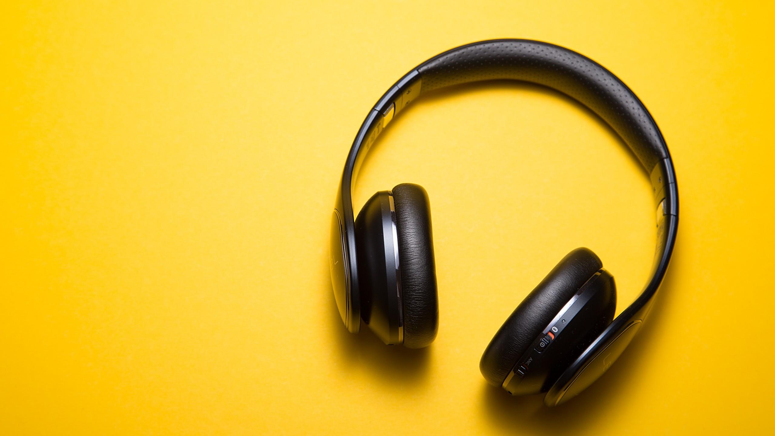 Wallpaper Headphones, Yellow background, HD, 5K, Music