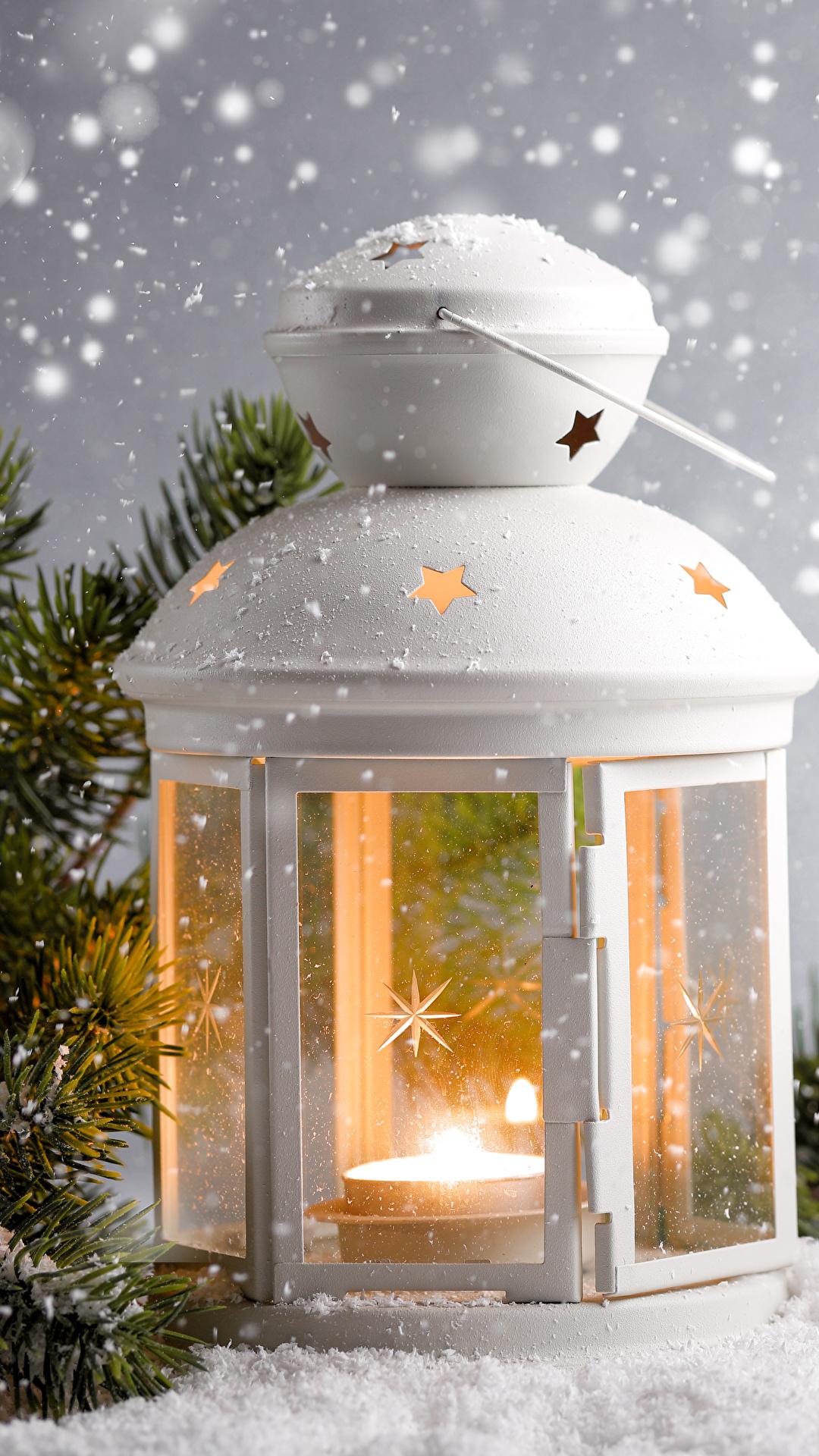 Photo Lantern Nature Winter Snow Candles Branches 1080x1920