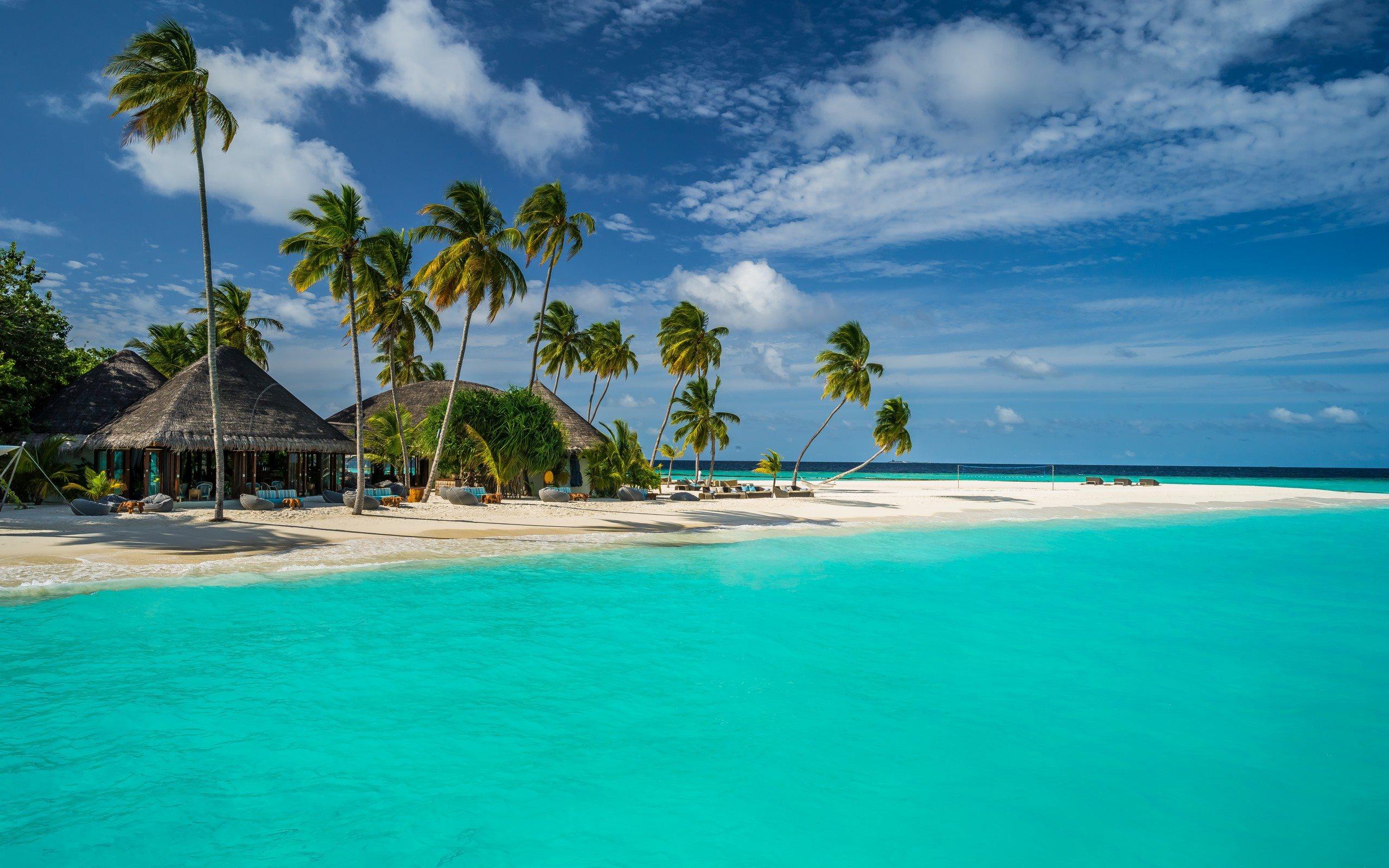 Download wallpaper Maldives, ocean, tropical island, beach