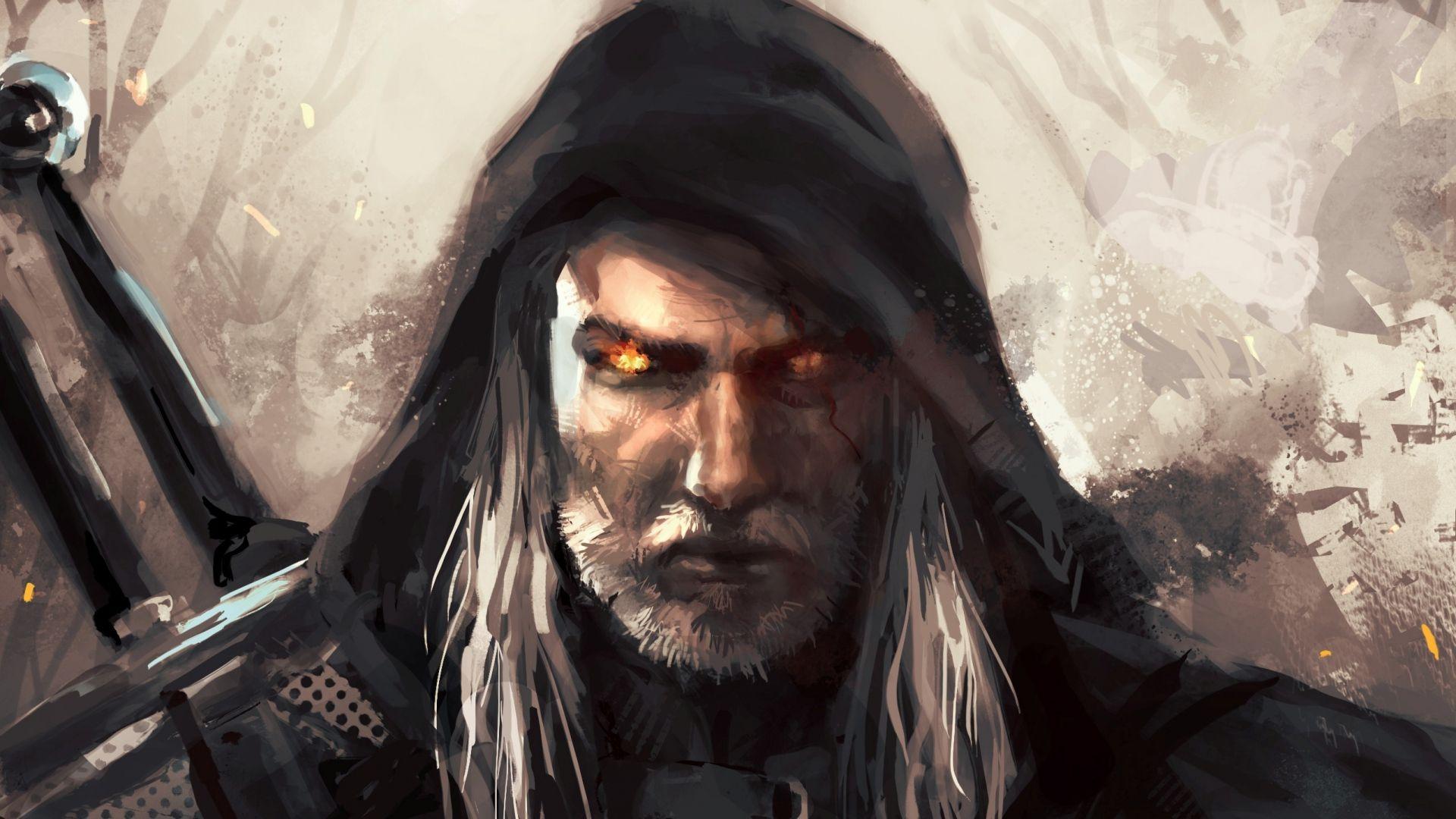 Wallpaper the witcher 3 hood geralt painting 1920x1080
