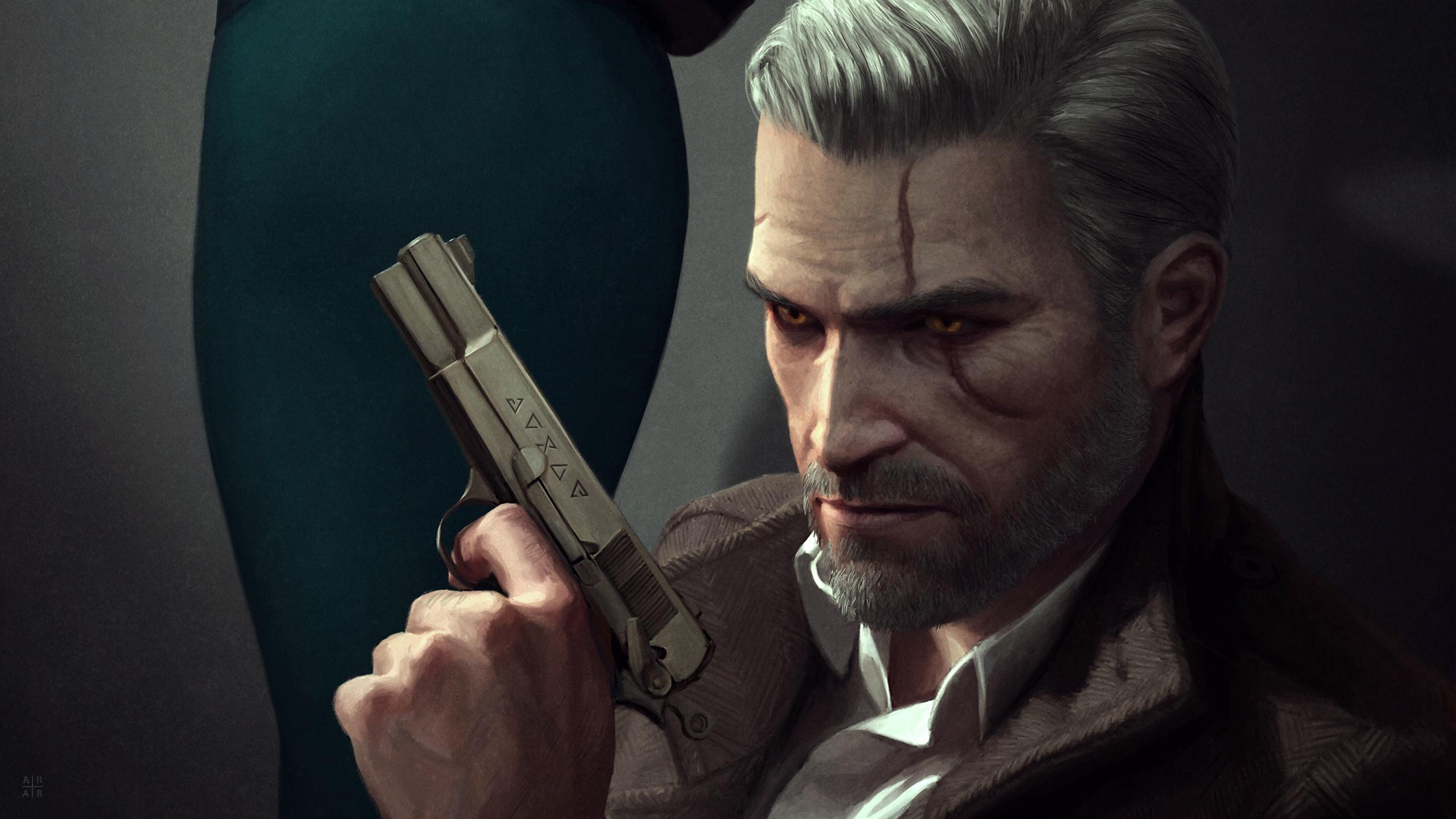 Wallpaper The Witcher 3: Wild Hunt Geralt of Rivia Pistols