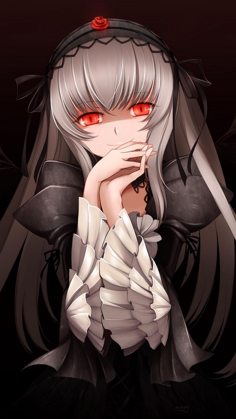 Download wallpaper 800x1420 anime, girl, gothic, eyes, red