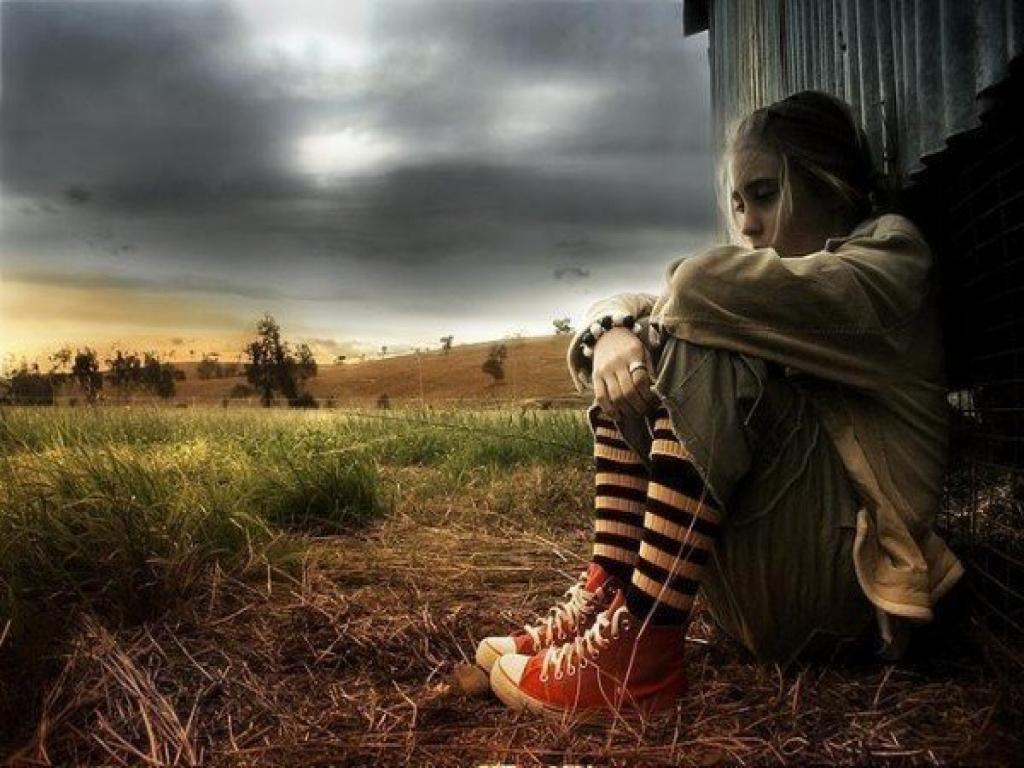 Alone Boy Sad Girl Sitting In Farm HD Desktop Wallpaper1024