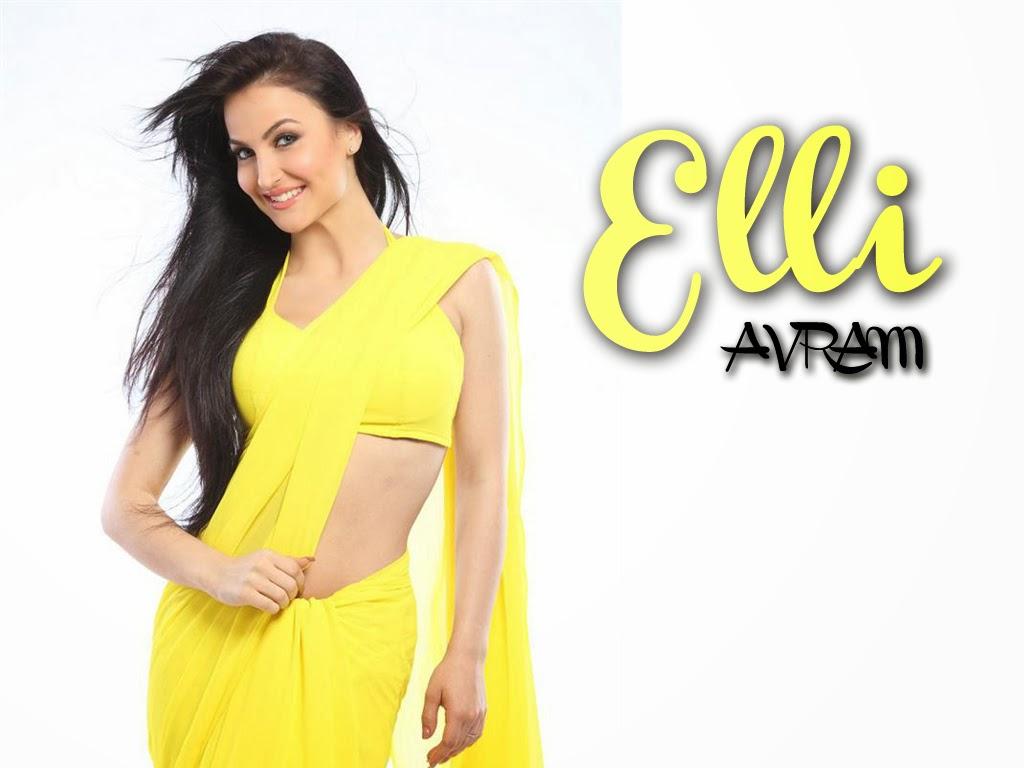 Elli Avram Hot In Yellow Saree Hd Wallpaper