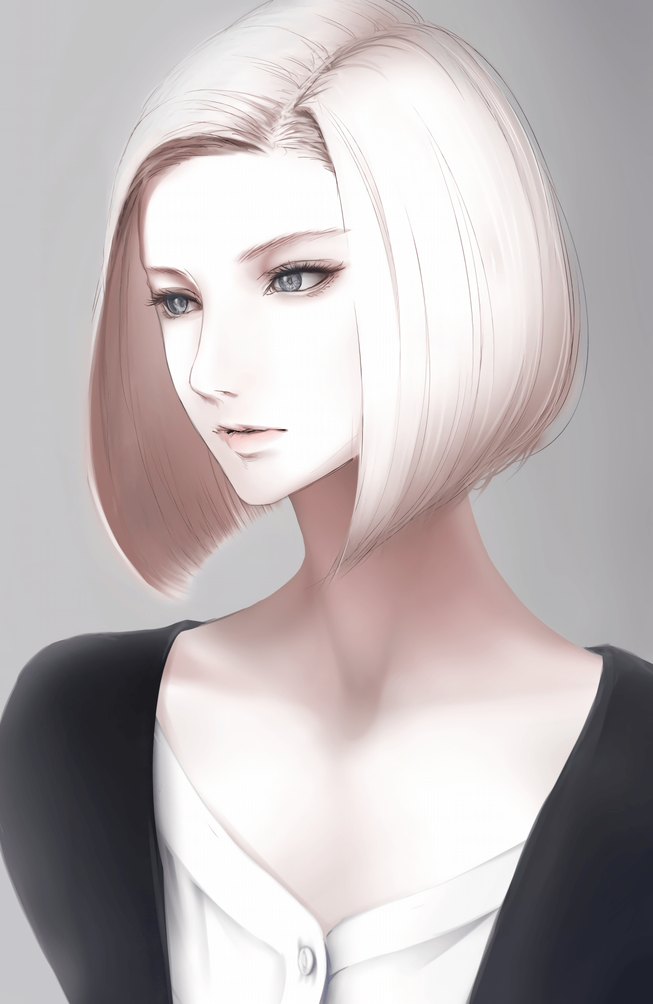 #short hair, #white hair, #anime, #gray eyes, #anime