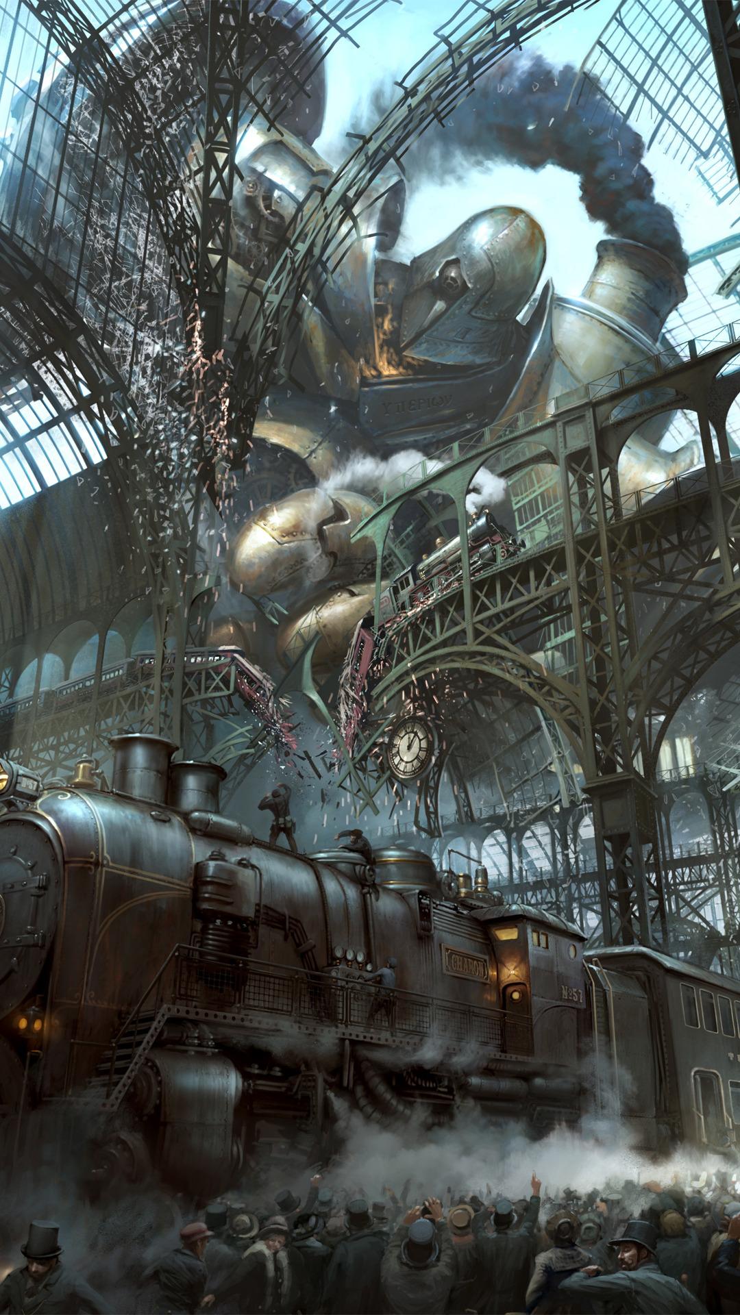 Steampunk Train Station Titan Android Wallpaper free download