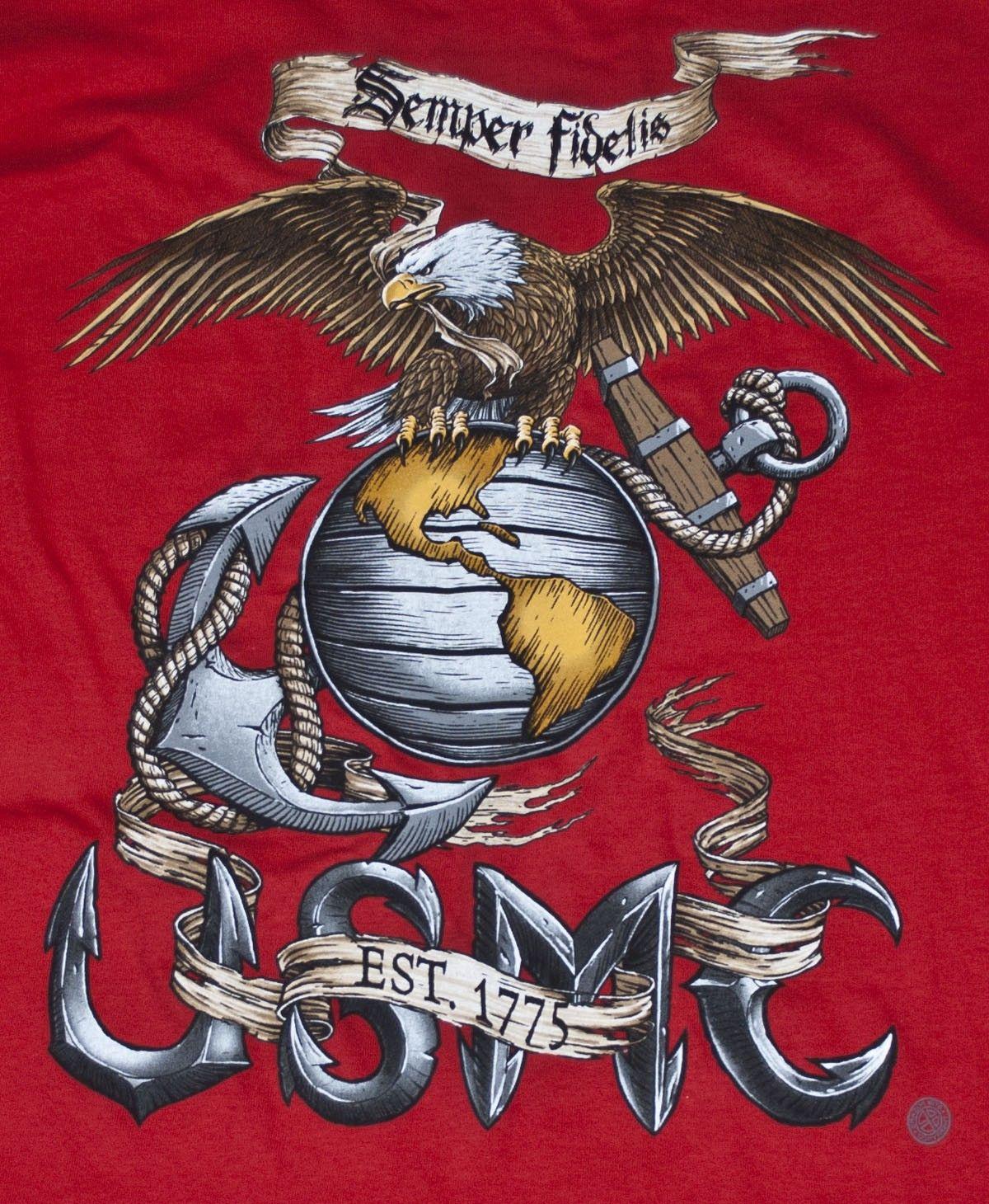 Eagle, Globe, And Anchor Red Long Sleeve T Shirt. Sgt Grit