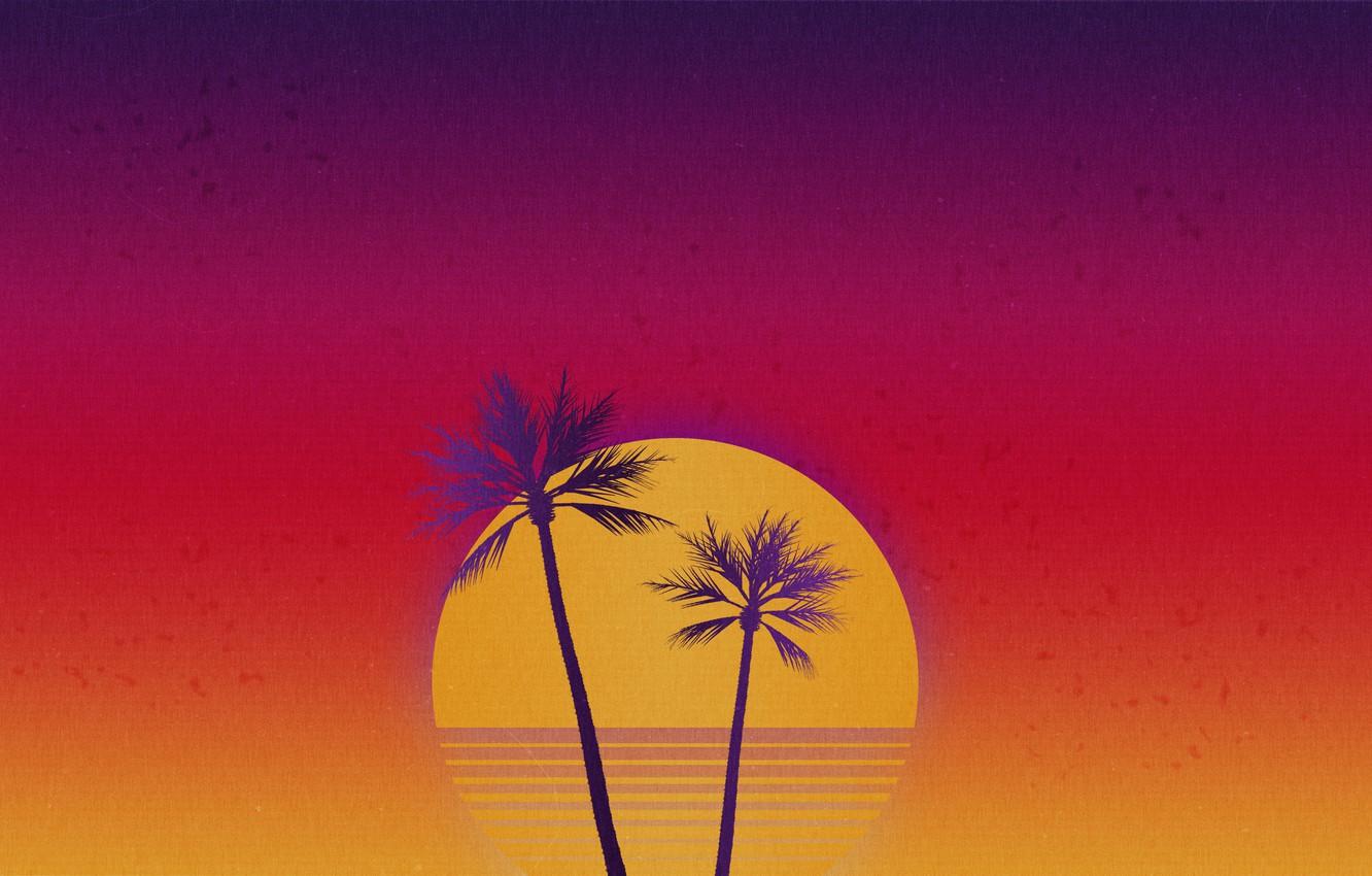 Wallpaper The sun, Music, Style, Palm trees, Background, 80s