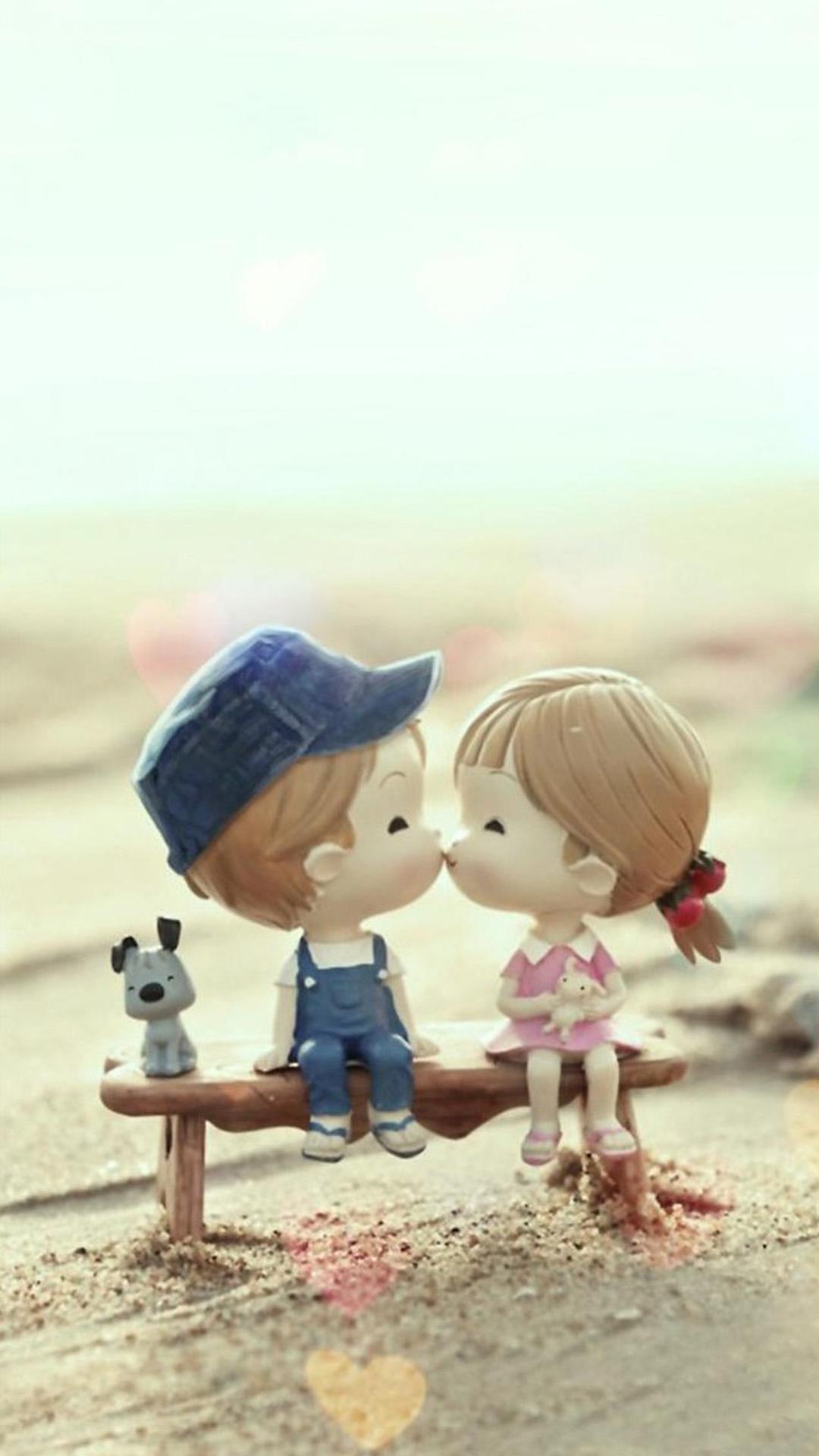 Cute Cartoon Kissing Couple iPhone 8 Wallpaper Free Download
