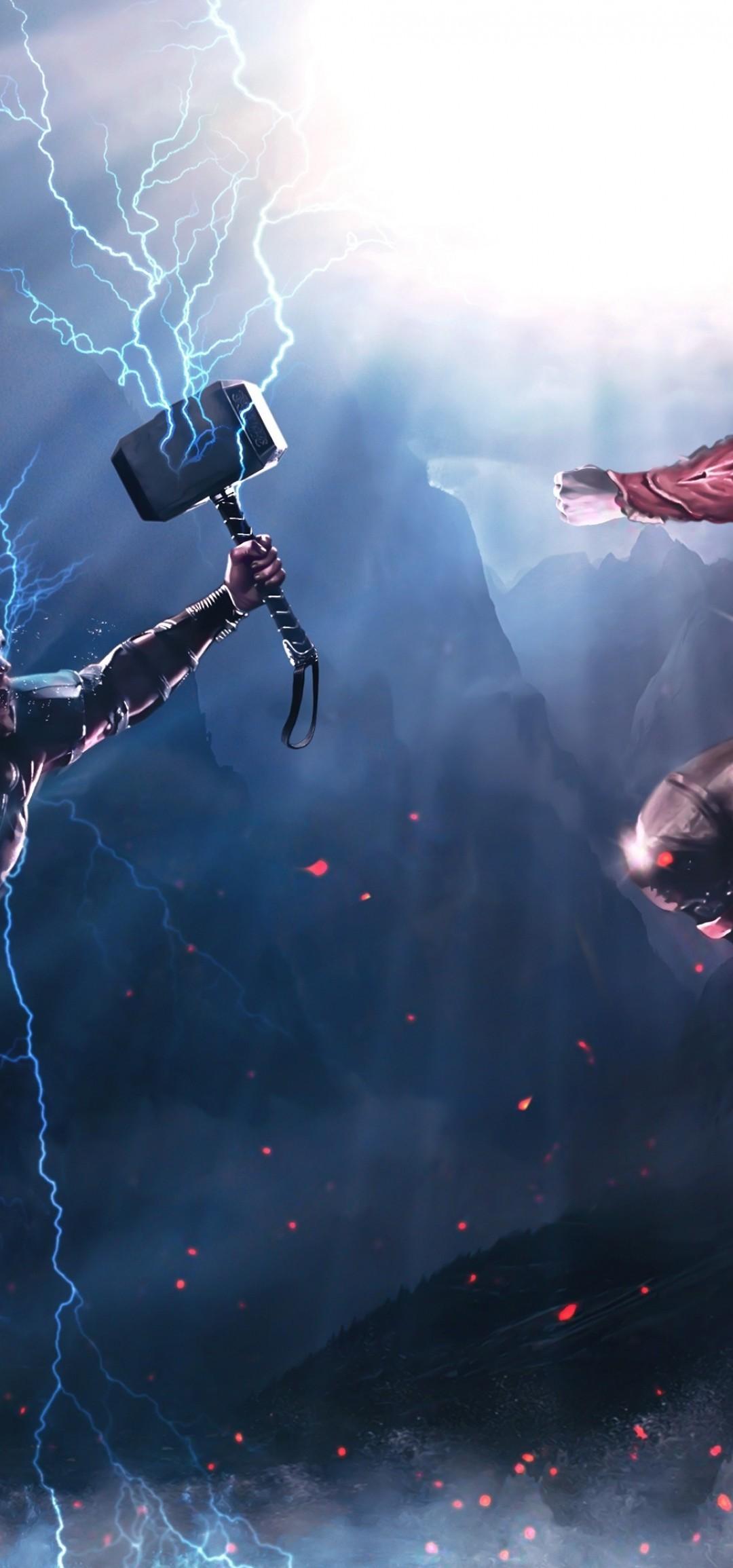 Download 1080x2310 Kratos Vs Thor, Fight, Crossover, Lightning