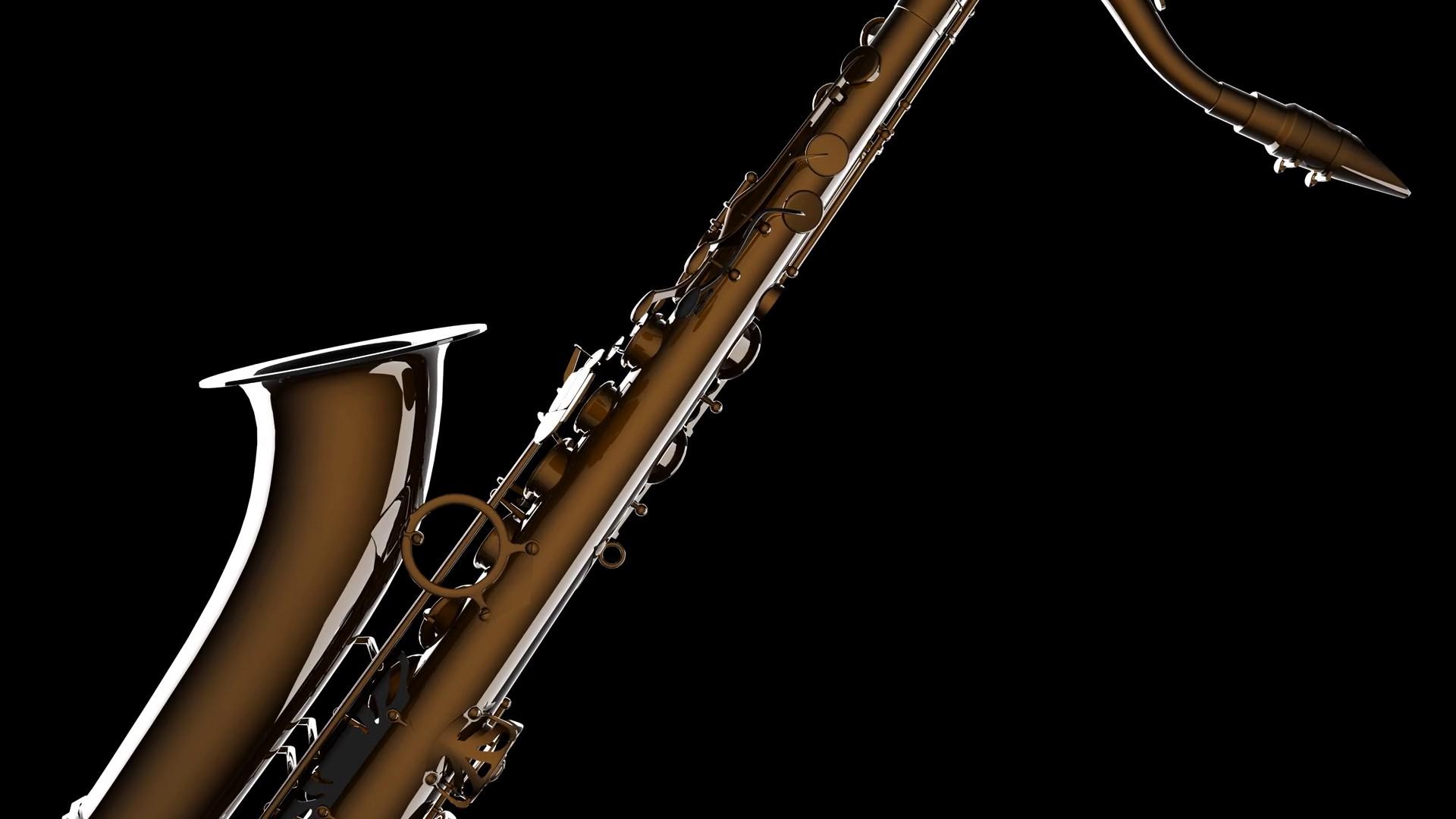 Golden Tenor Saxophone On Black Background Stock Video