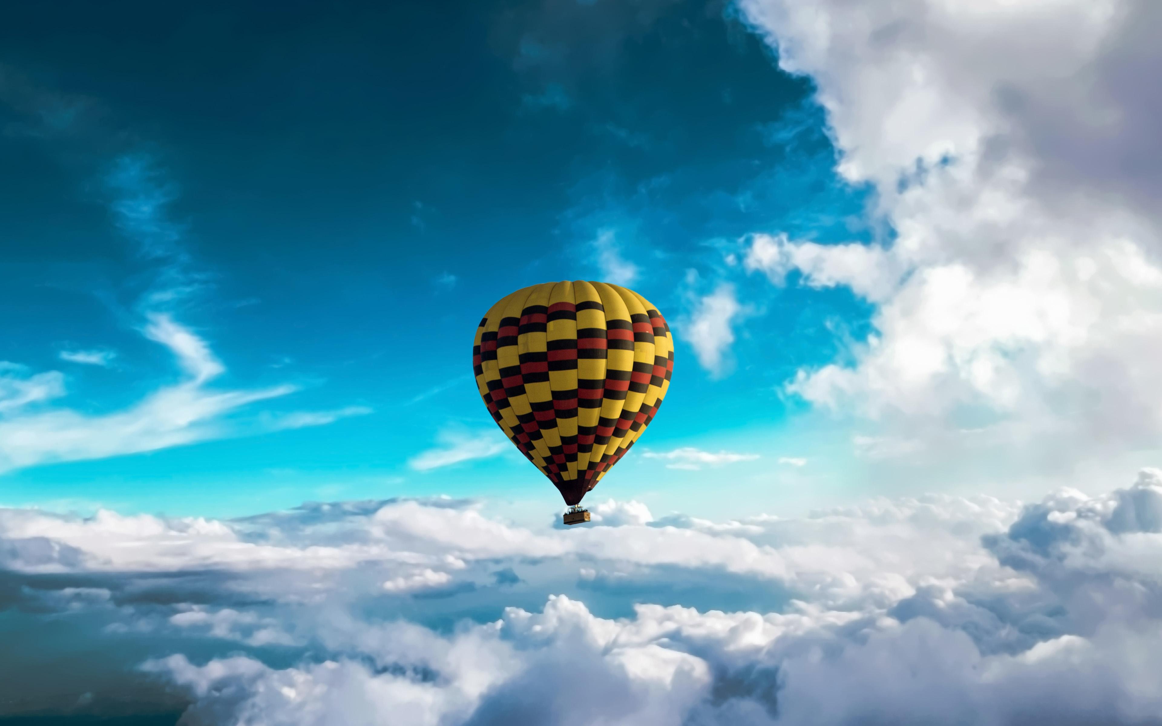 Download wallpaper air balloon, 4k, blue sky, clouds