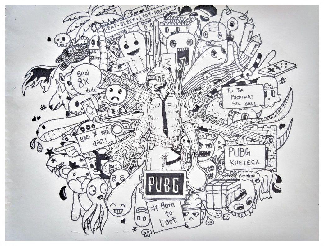 Doodle doodling pubg gaming sketchbook marker pencil art