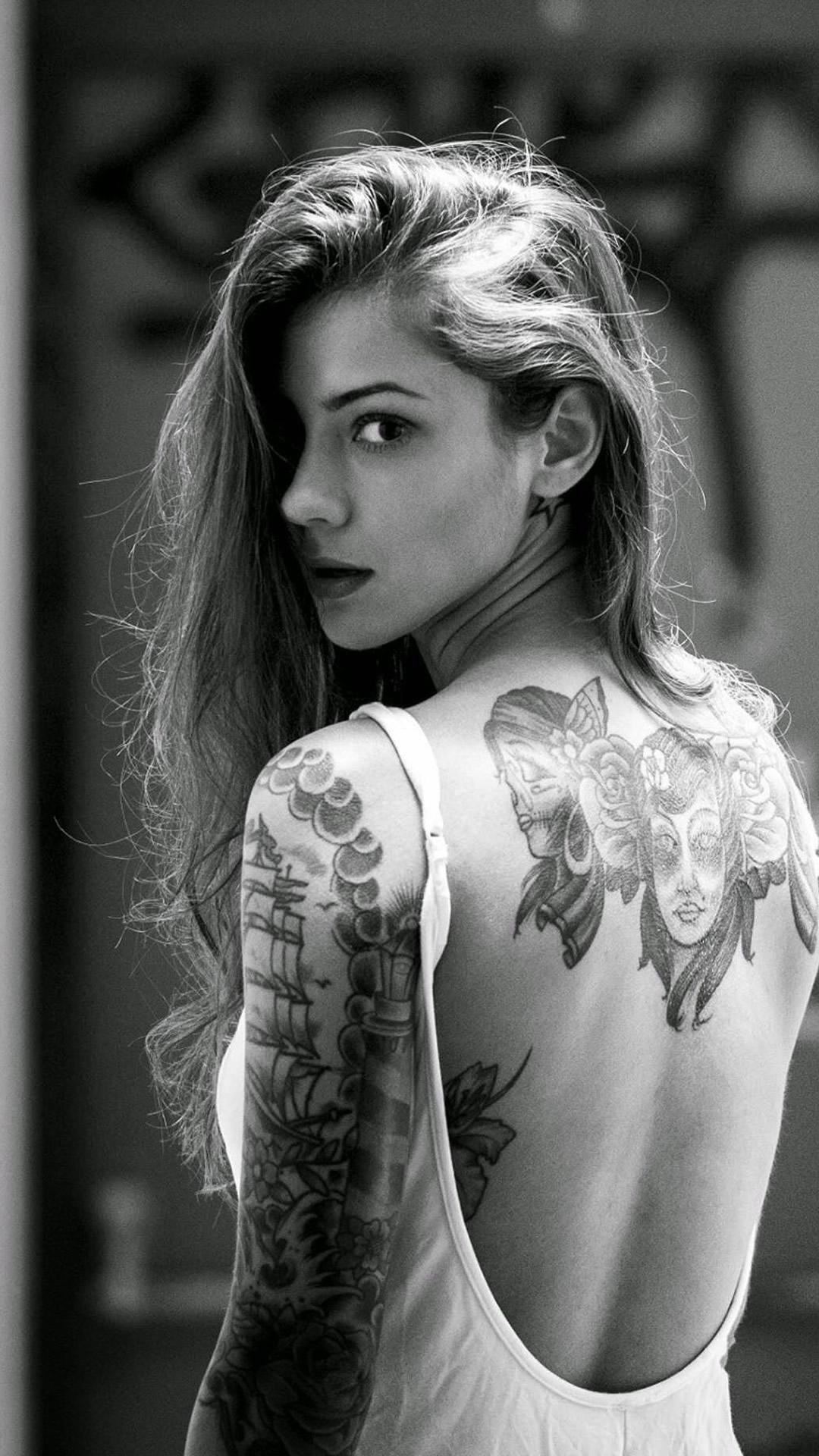 Beautiful Girl Tattooed Back iPhone 8 Wallpaper Free Download