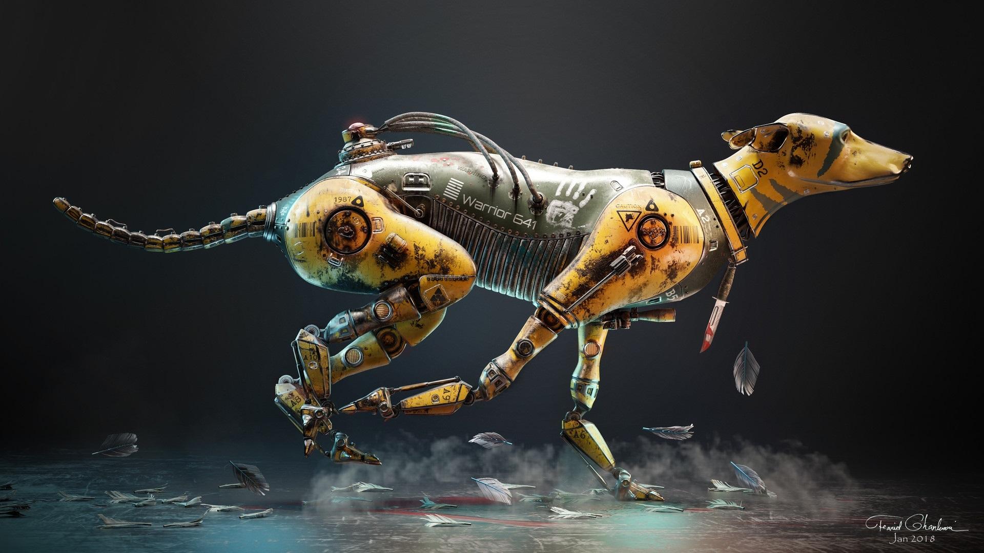 Wallpaper Warrior Dog, robot, running, creative design