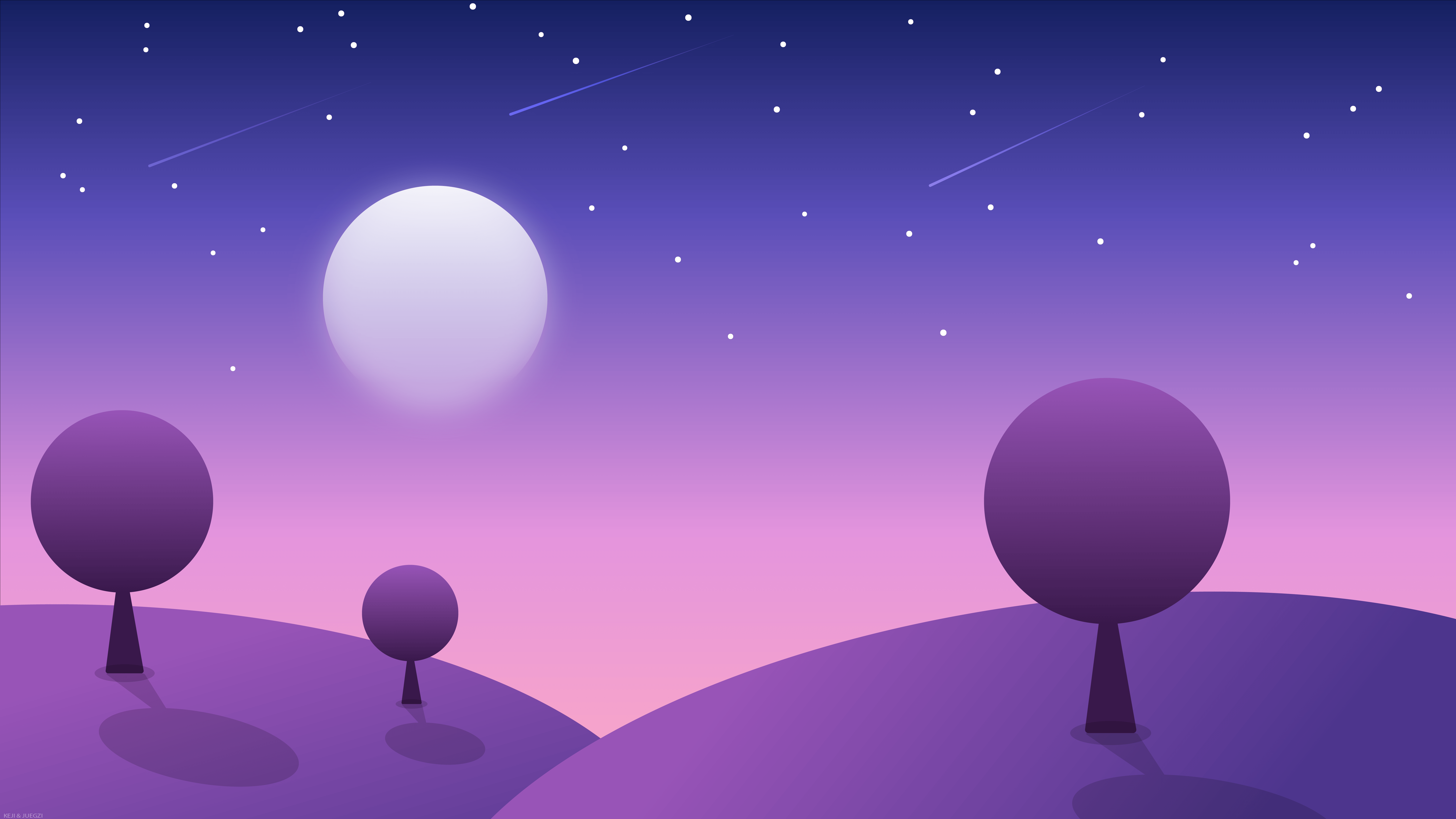Moon, Landscape, Artistic, Tree, Shooting Star