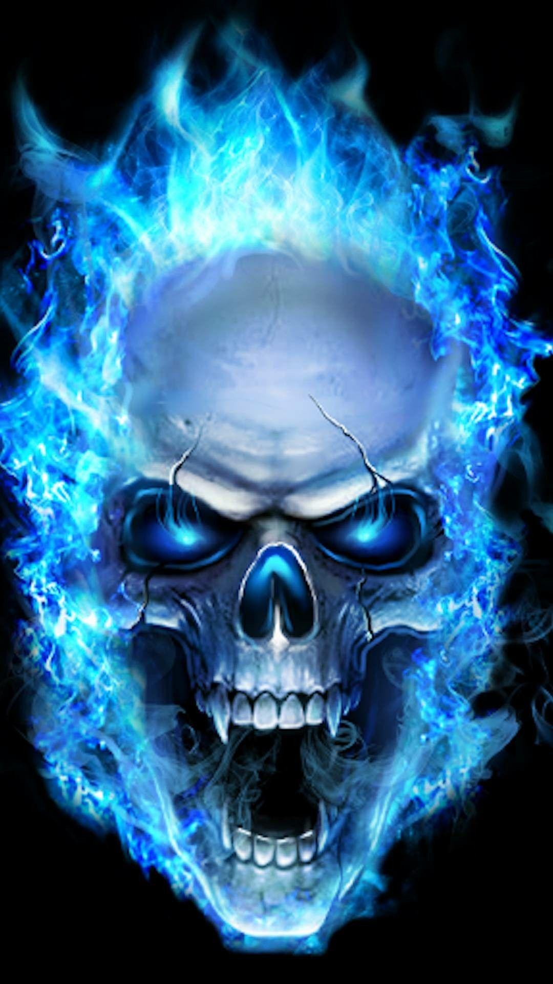 Blue flame skull. Skull artwork, Sugar skull