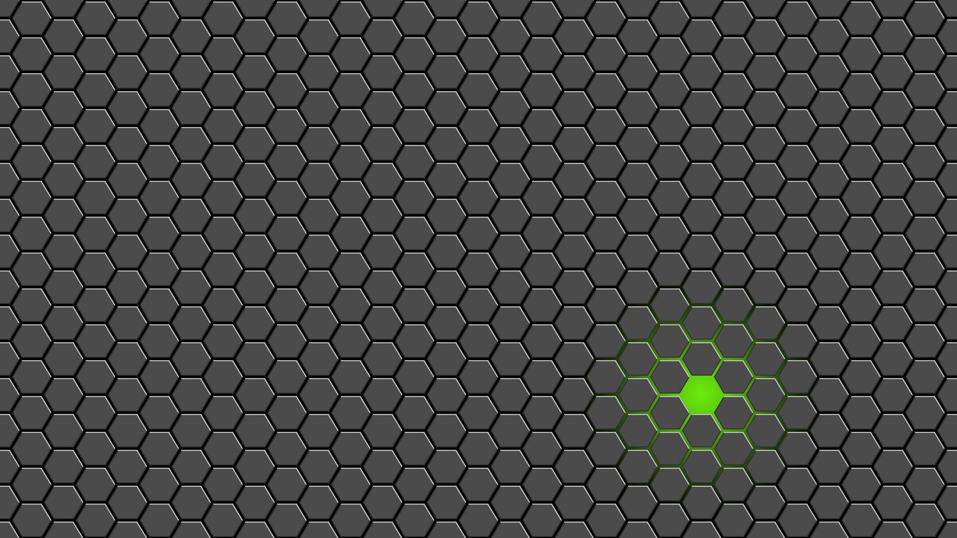 Black and white area rug, hexagon, green, tiled, minimalism HD