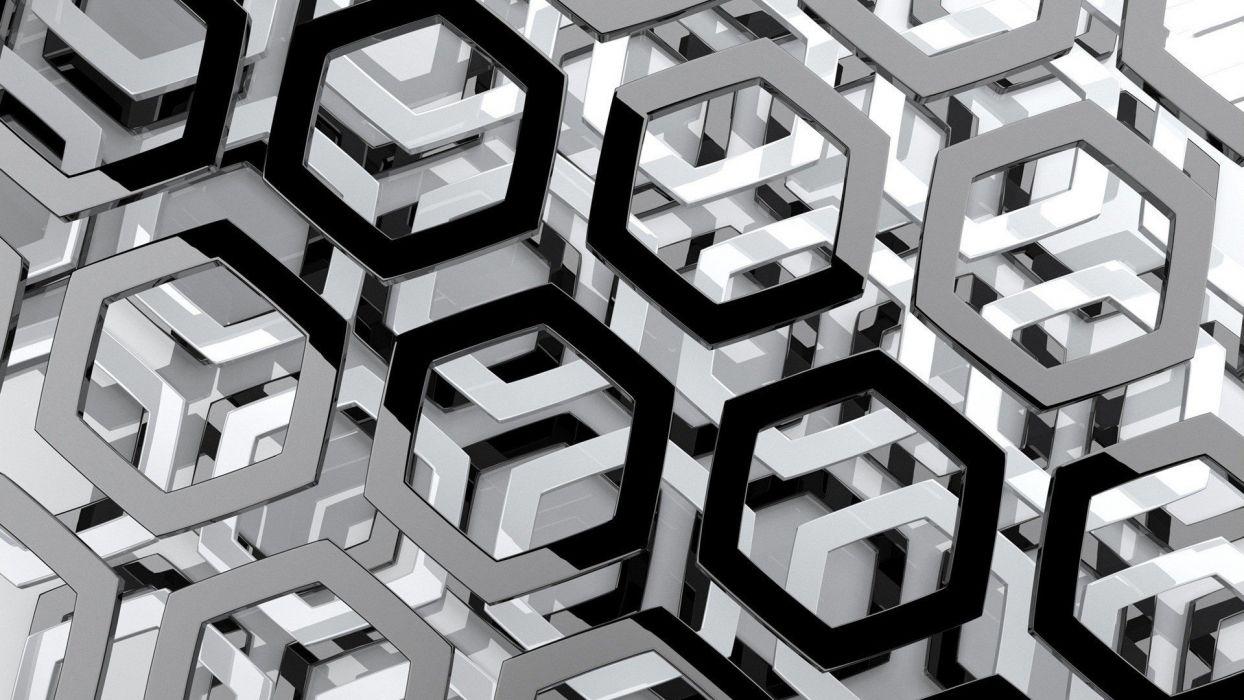 Abstract black and white hexagons monochrome wallpaper