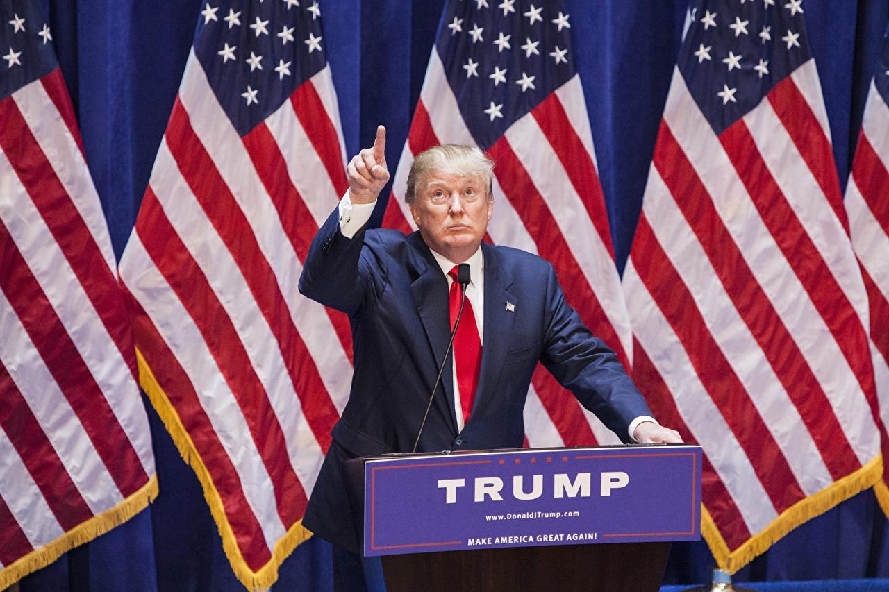 Desktop Wallpaper Donald Trump President USA Men Flag Suit