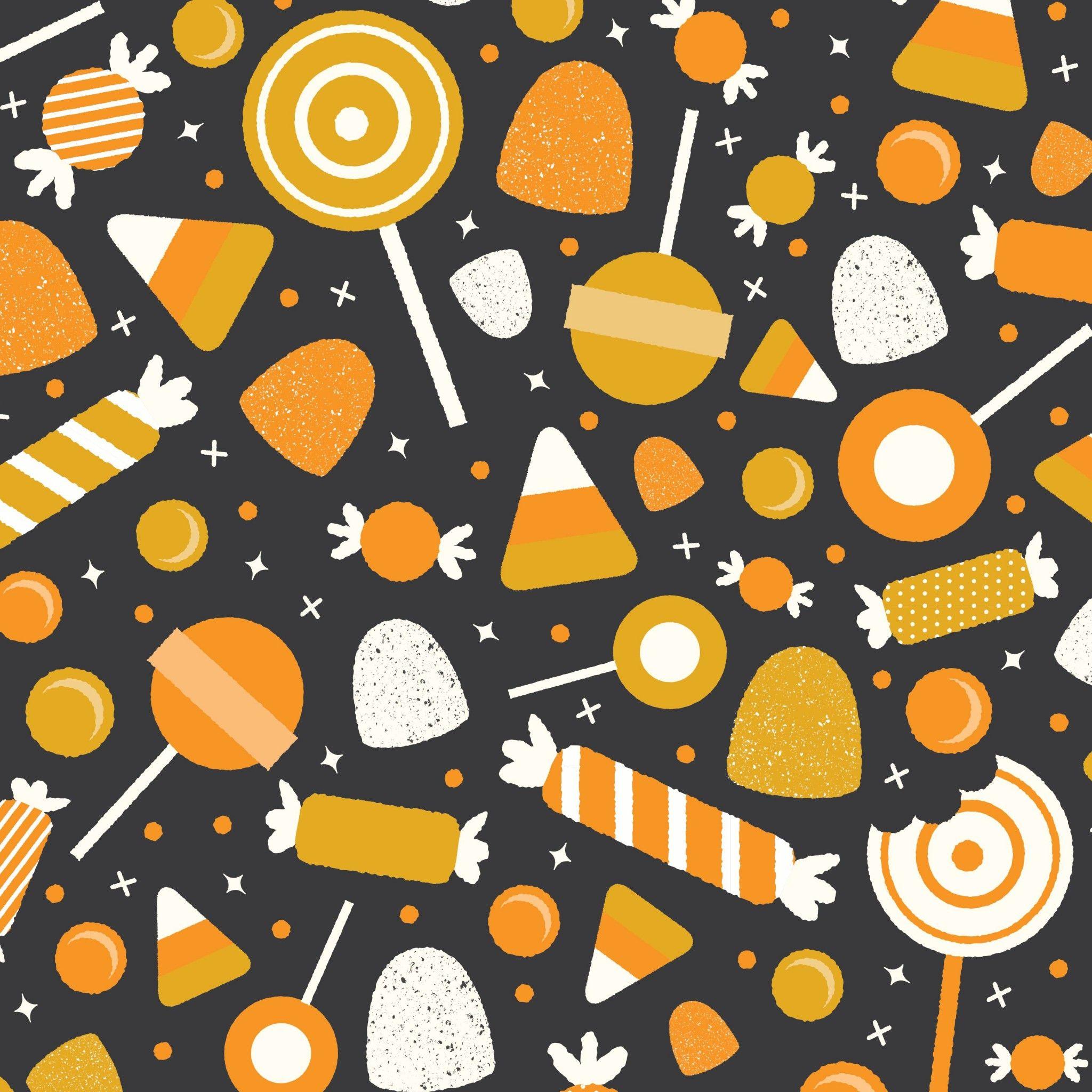 Halloween candy. Tap image for more fun pattern wallpaper for iPhone, iPad & Android! - Halloween desktop wallpaper, Halloween patterns, Halloween wallpaper