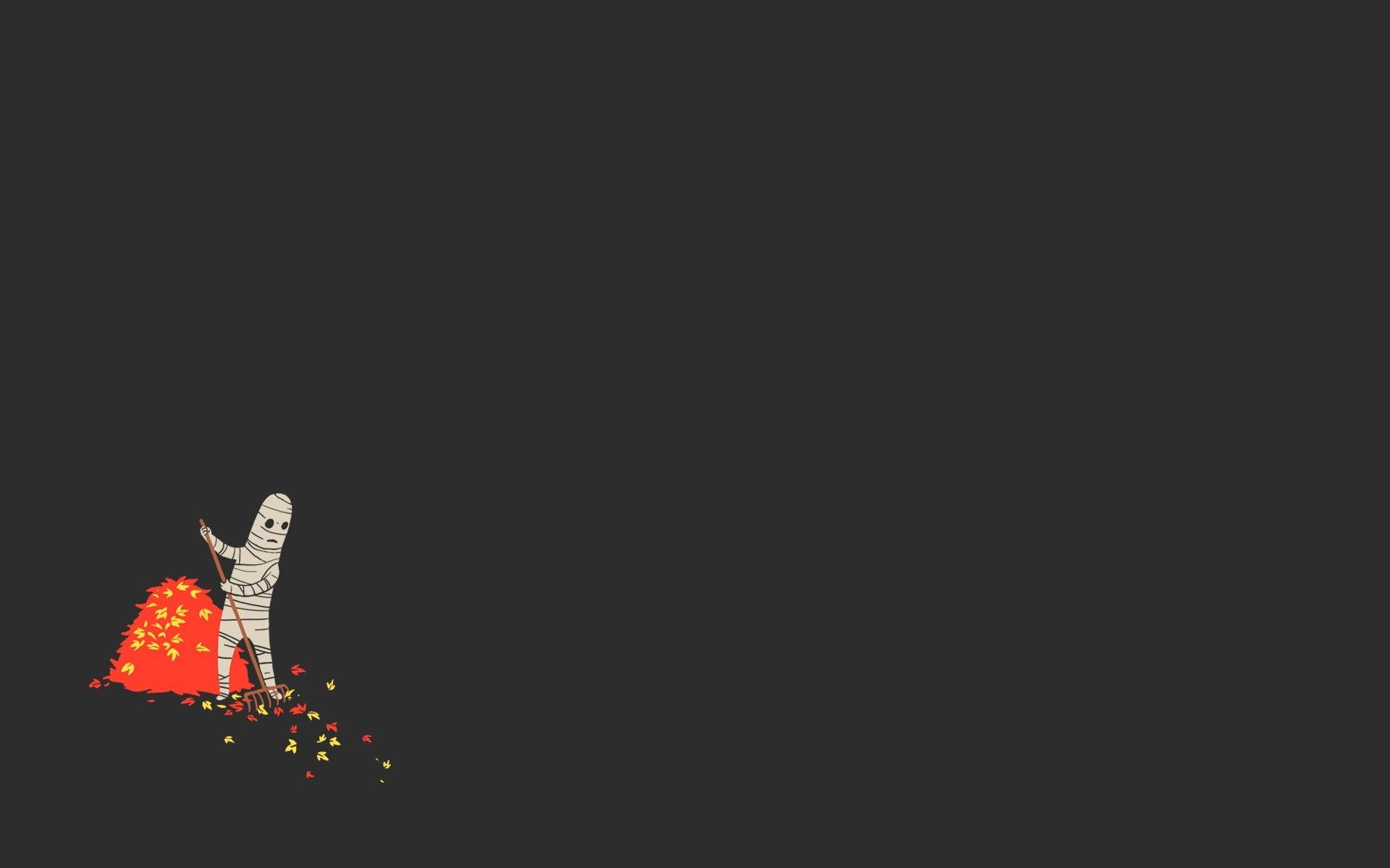 Person sweeping leaves animated wallpaper, minimalism