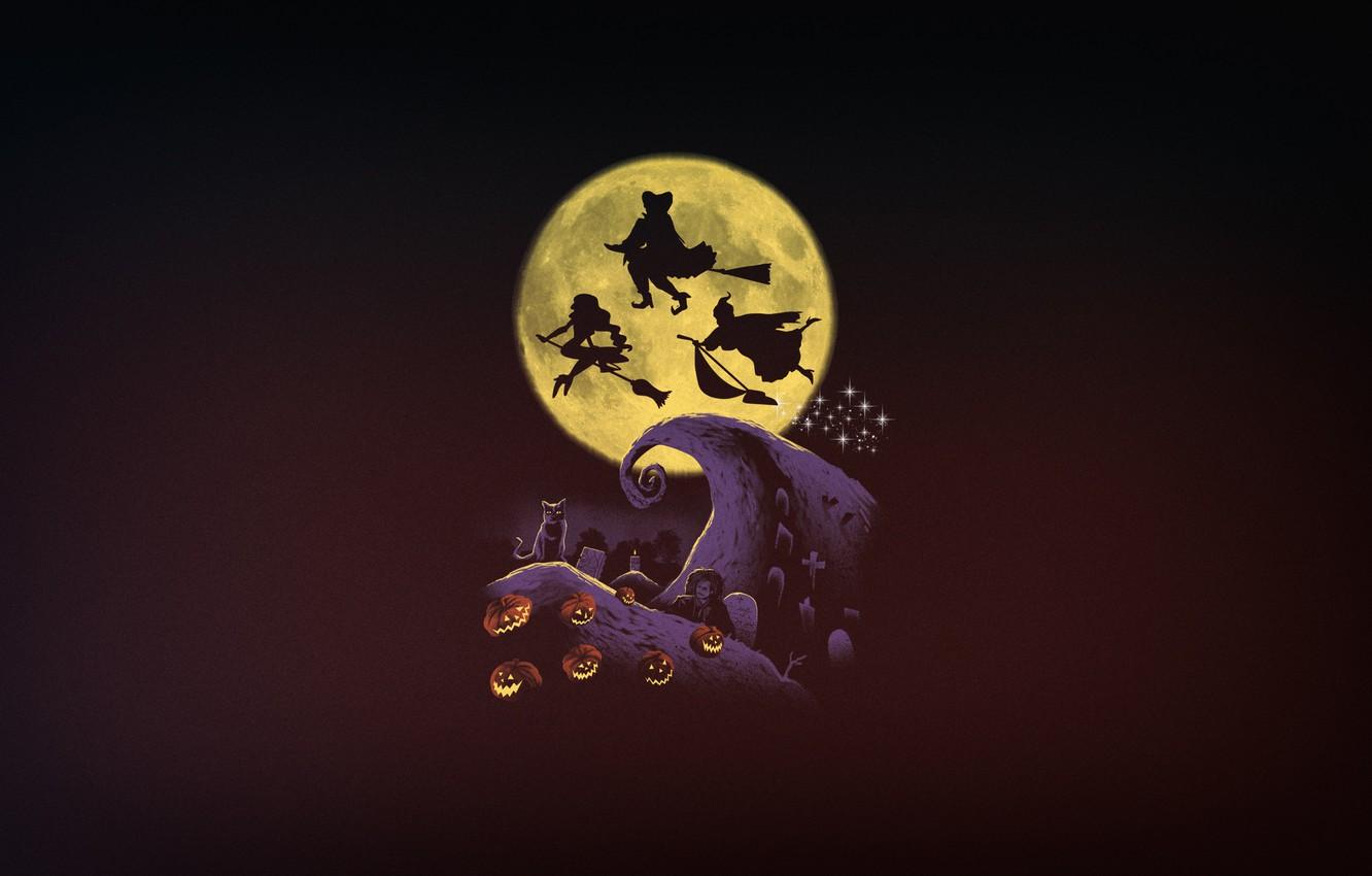 Wallpaper Minimalism, The moon, Halloween, Art, Witches