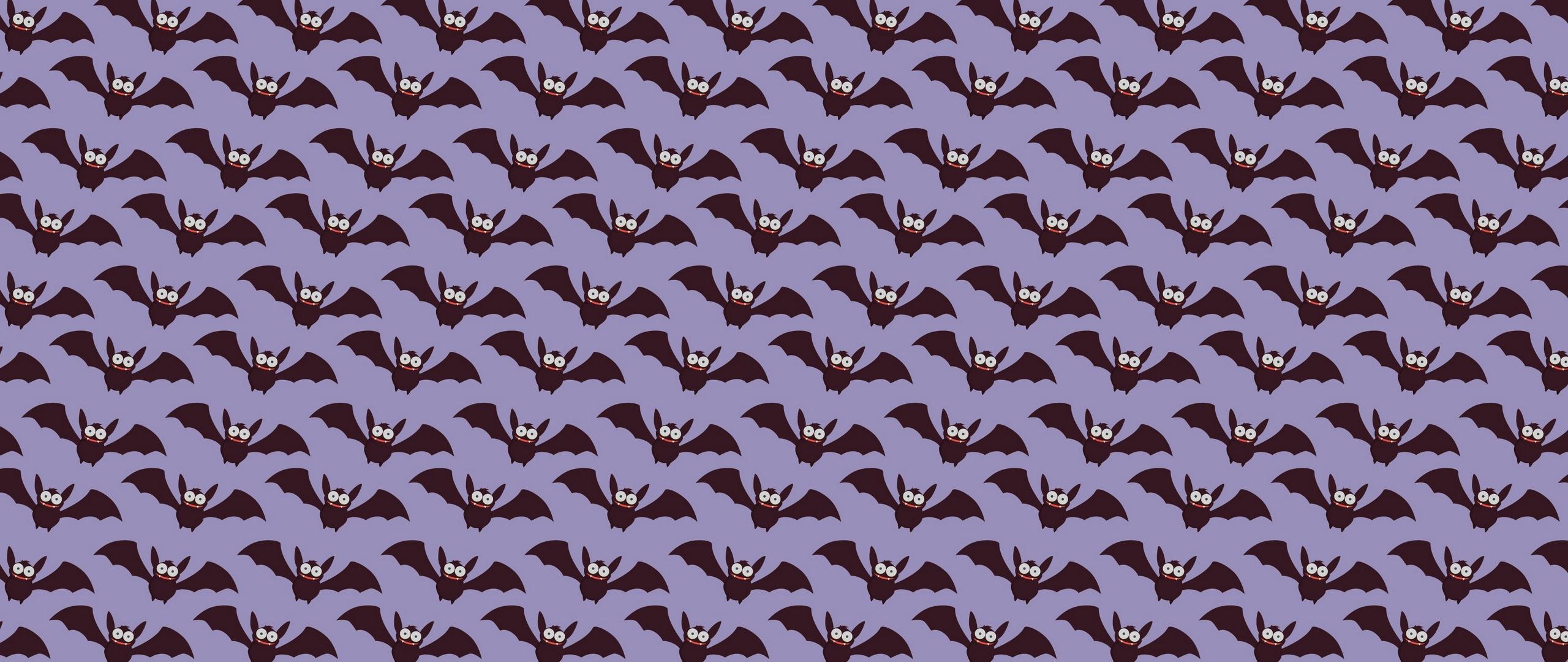 Download wallpaper 2560x1080 bats, halloween, texture dual