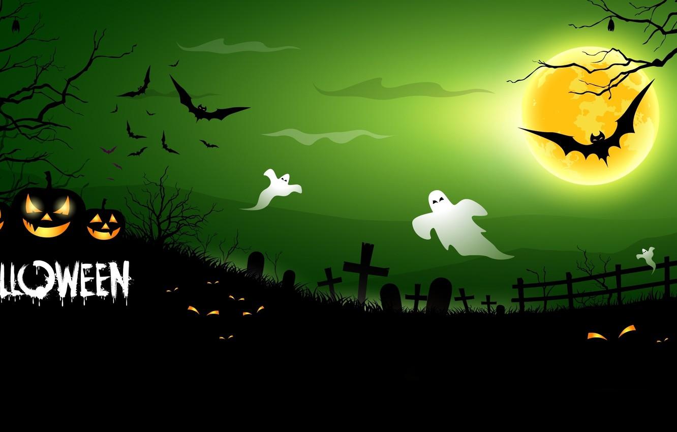 Wallpaper cemetery, pumpkin, horror, horror, Halloween, ghosts, scary, halloween, midnight, bats, pumpkins, midnight, creepy, full moon, full moon, scary image for desktop, section праздники
