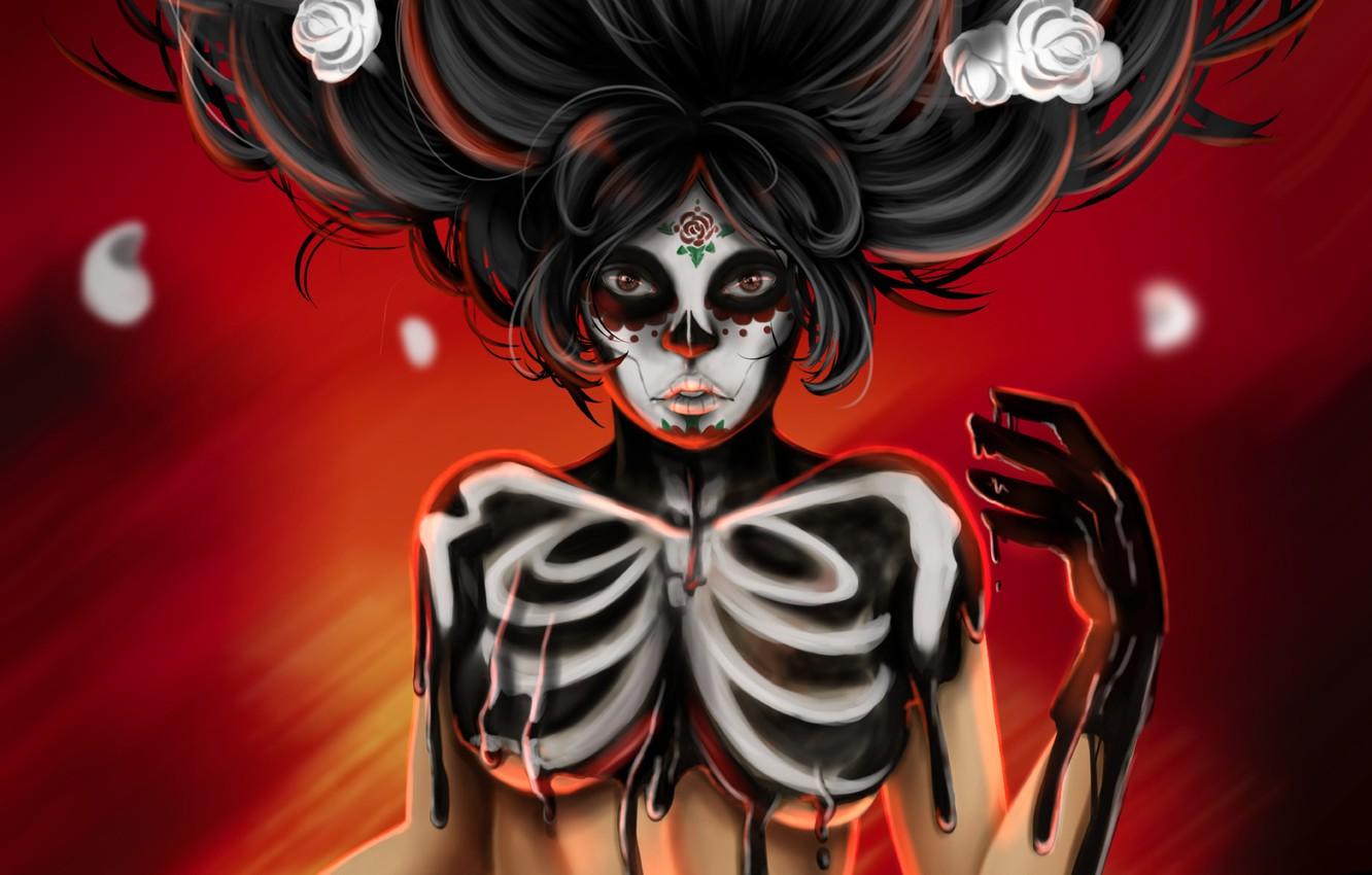 Wallpaper Girl, Look, Paint, Style, Background, Calavera